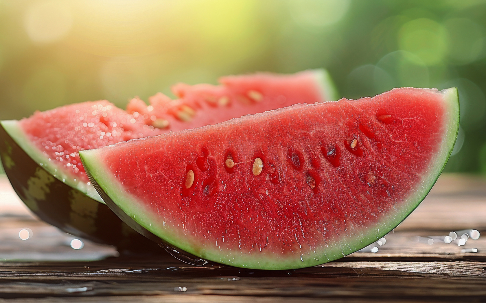 Два куска спелого красного арбуза 