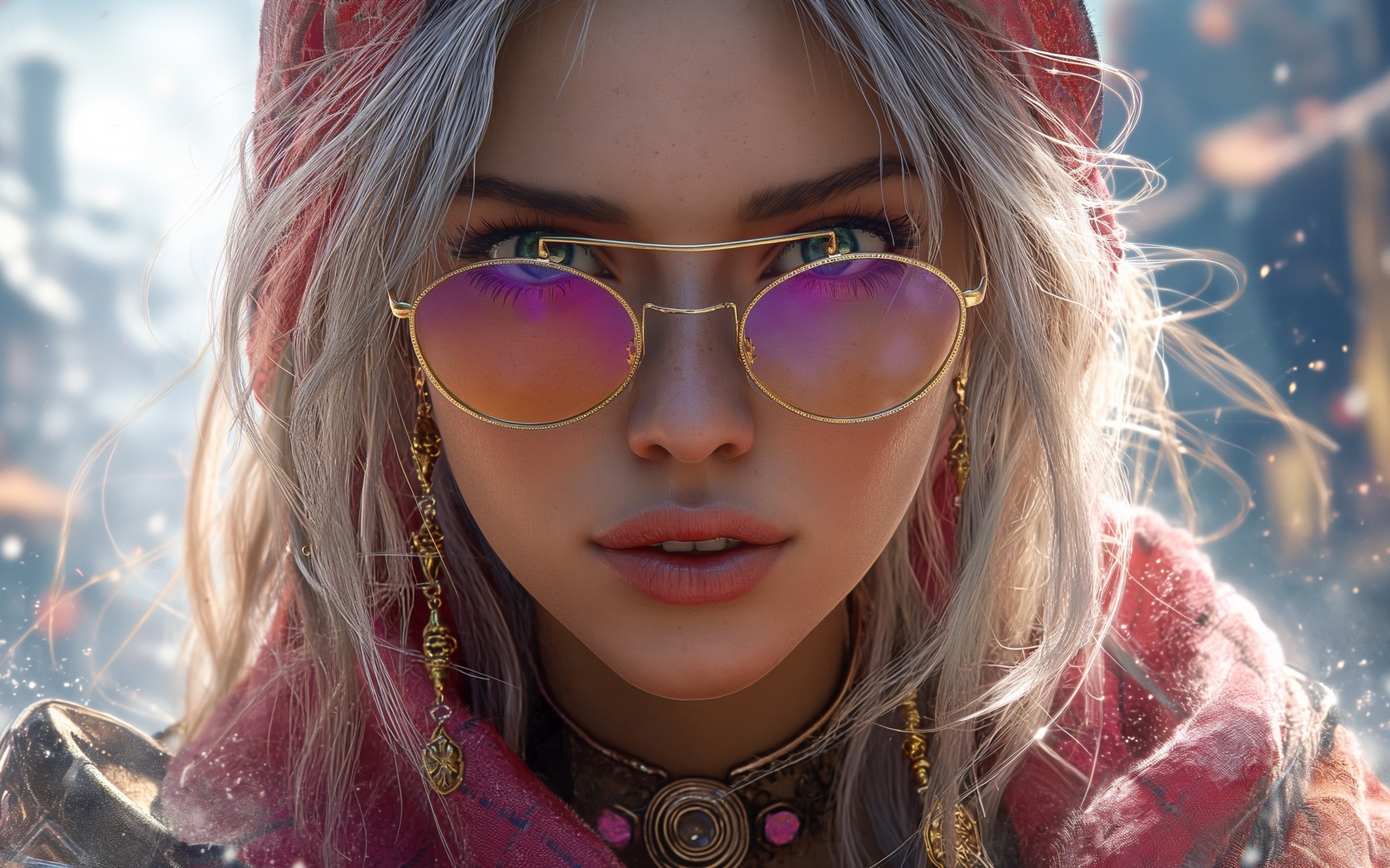 Девушка 3д в розовых очках