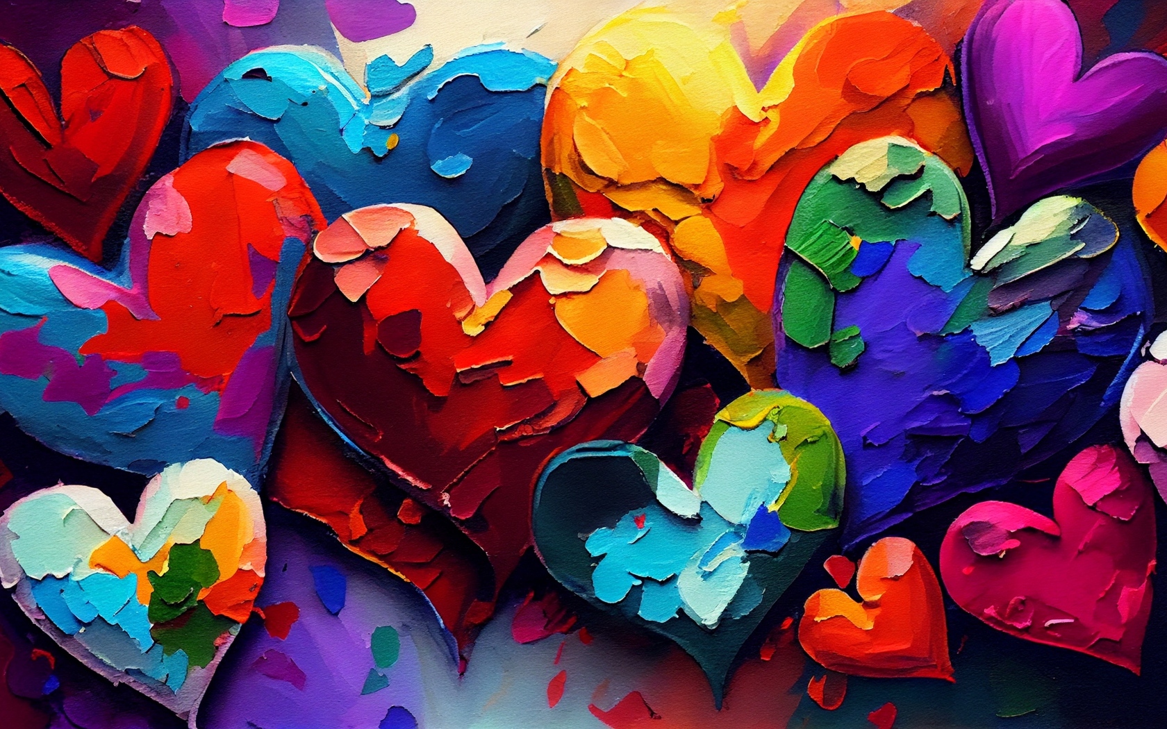 Много нарисованных краской сердец