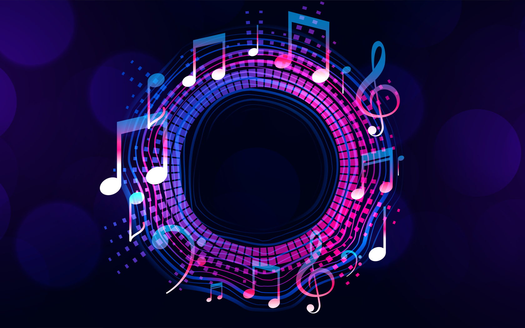 Круг с нотами на неоновом фоне