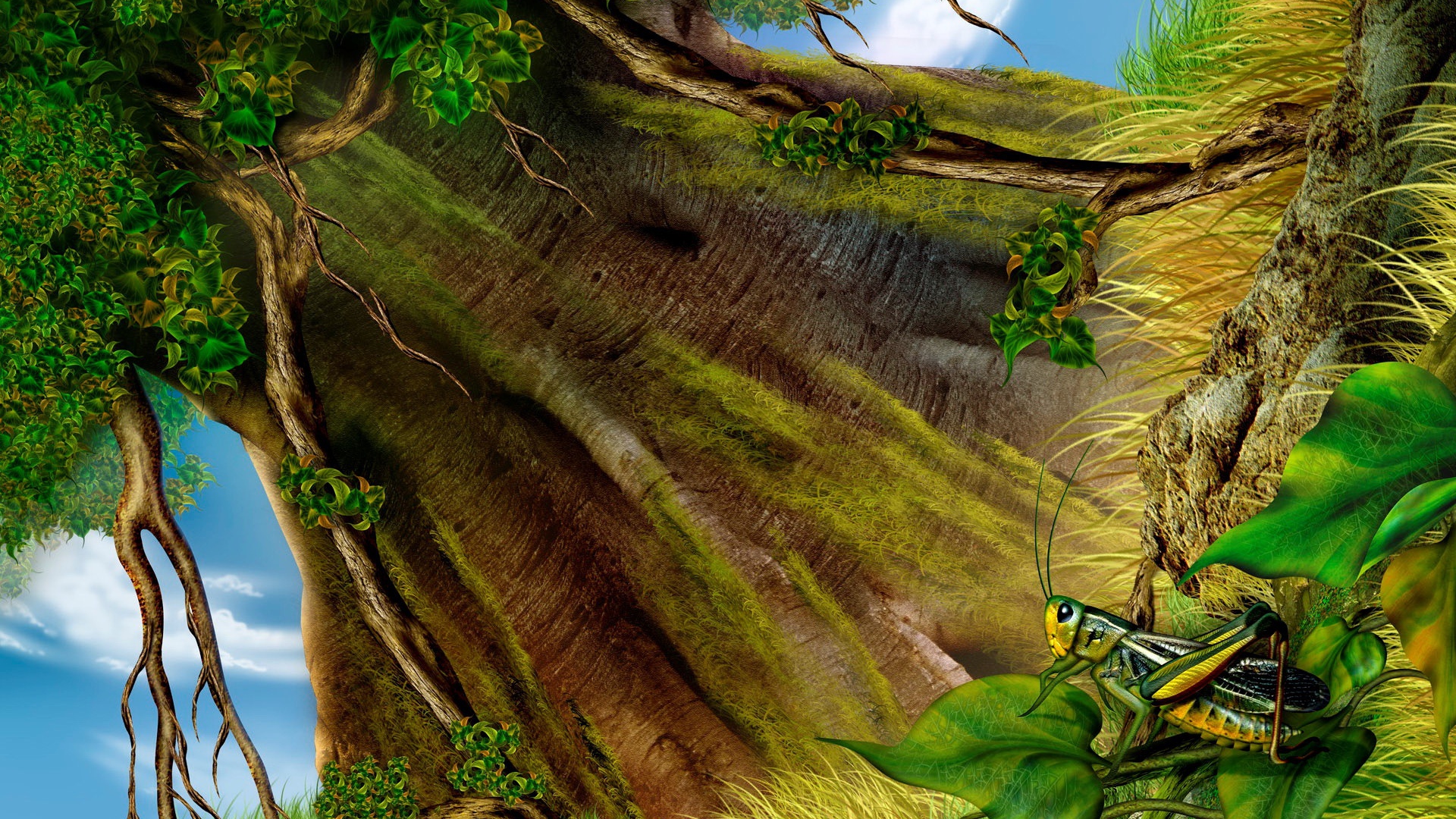 Кузнечик под деревом