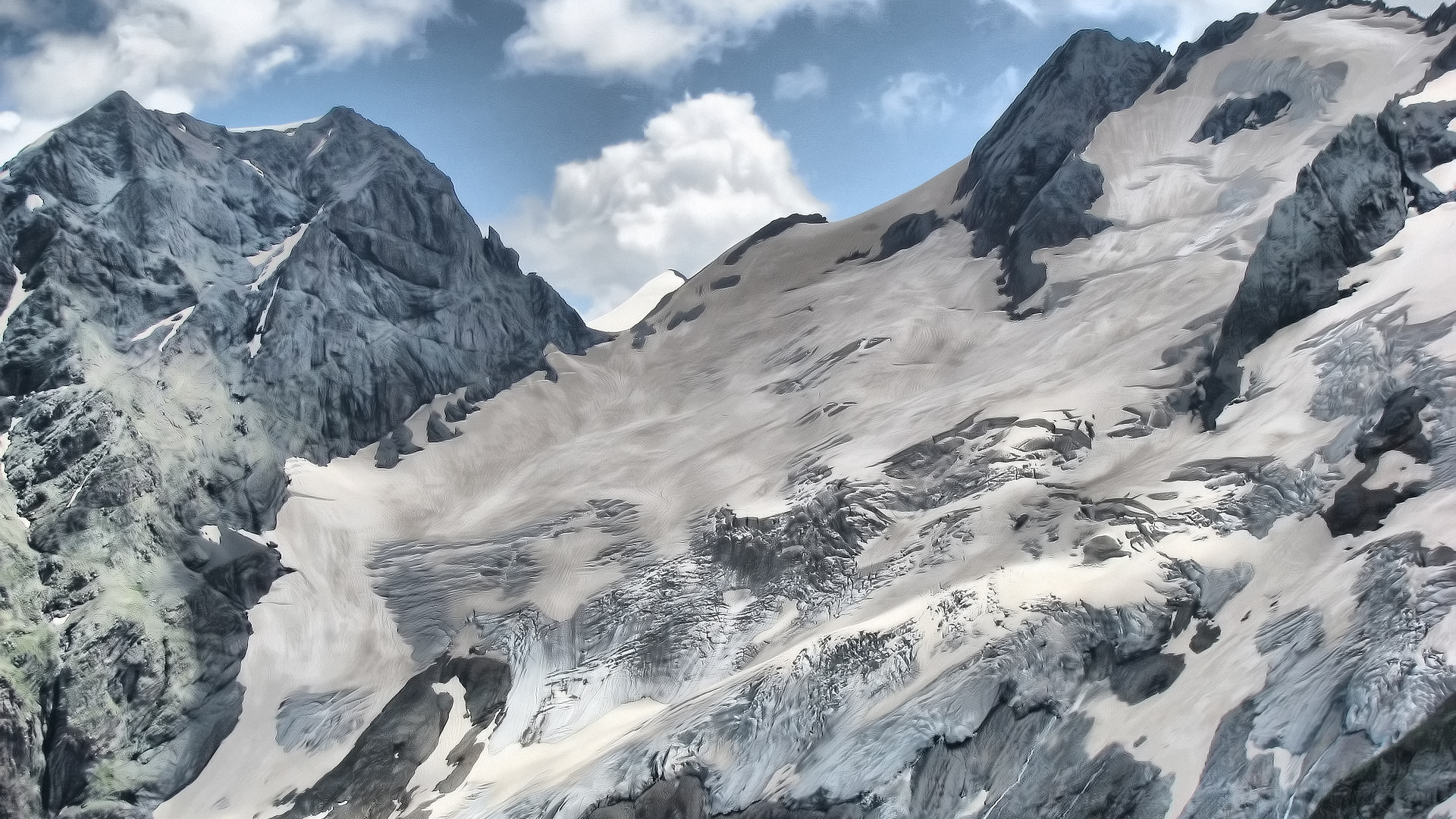 Горы, склон, снег