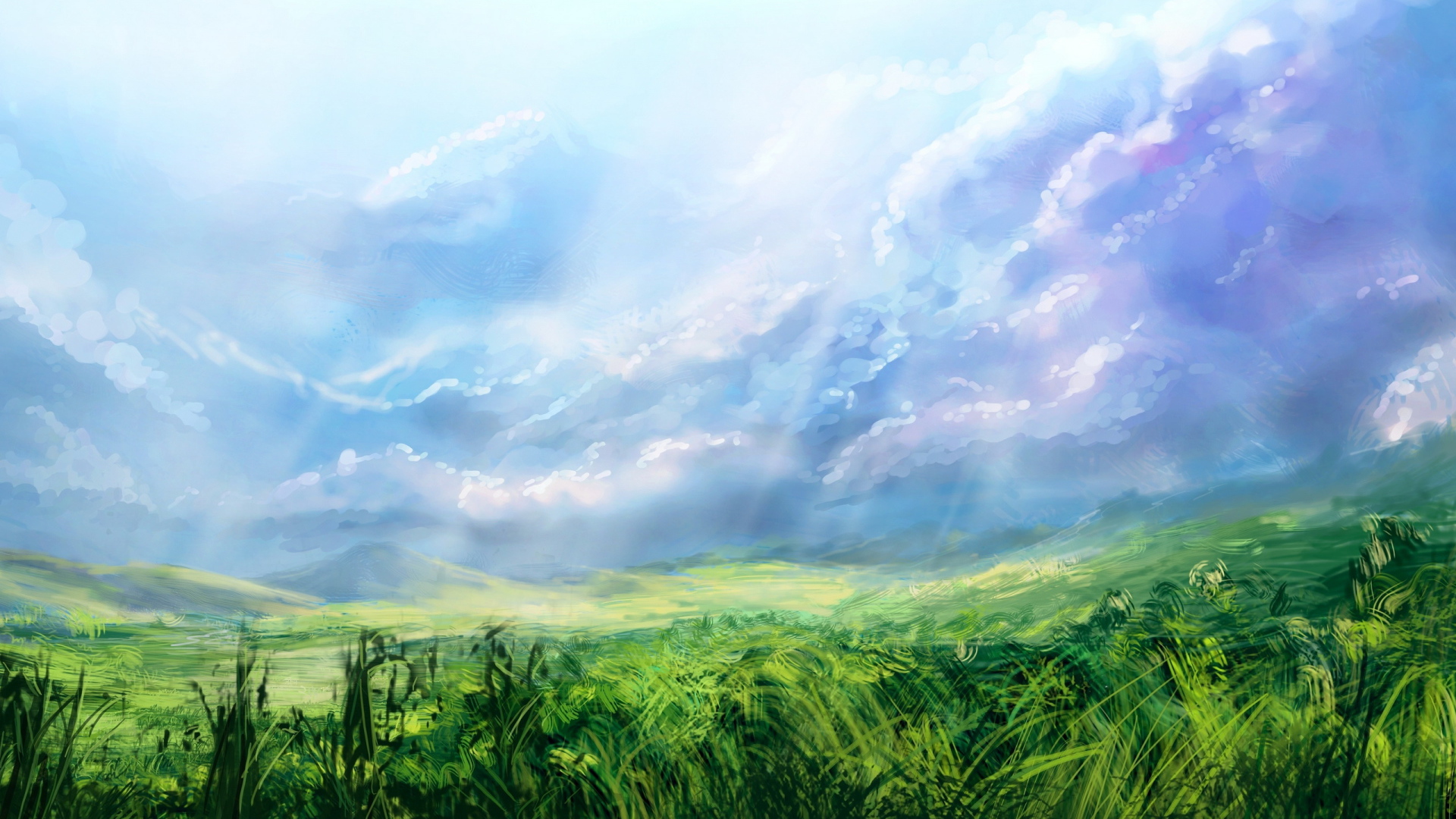 Голубое небо над лугами