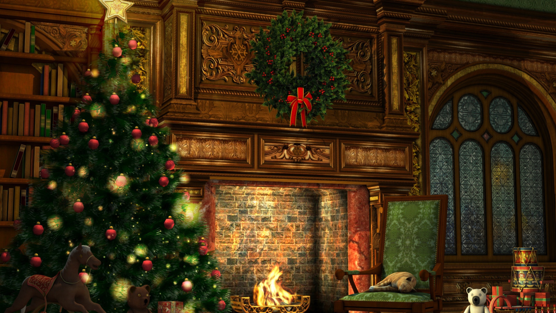 Рождественская елка у камина