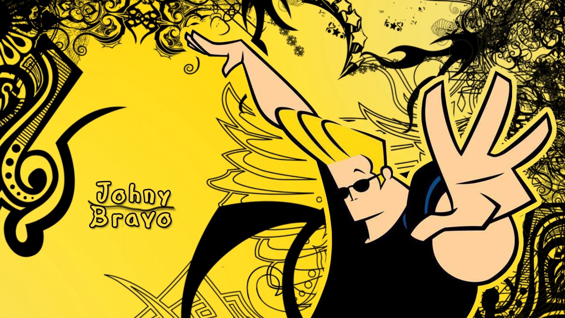 Джонни Браво на желтом фоне