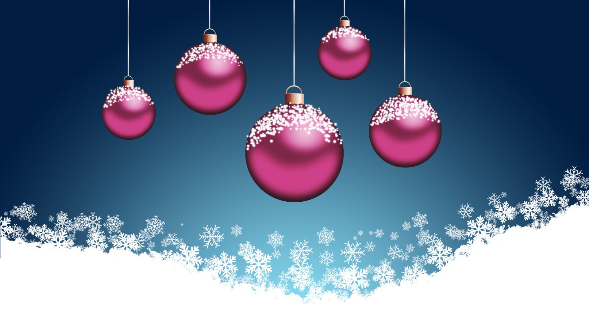 Розовые ёлочные шары на синем фоне на рождество