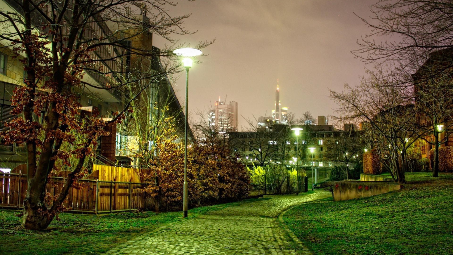 Вечерняя улица с фонарями