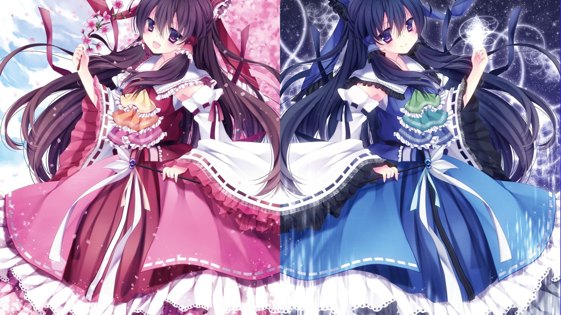 Девочки в розовом и синем платье