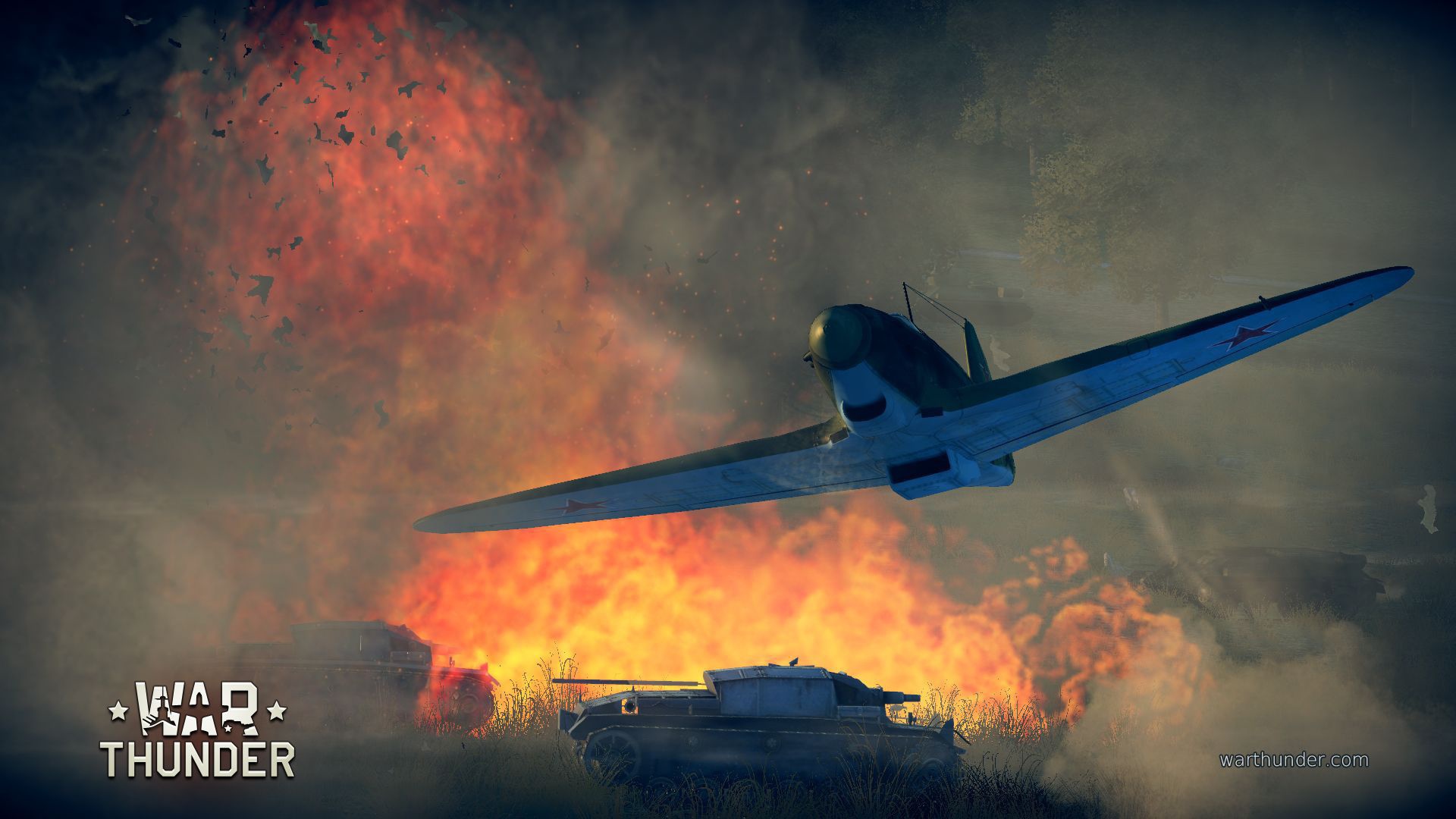 War Thunder fighter plane in the smoke