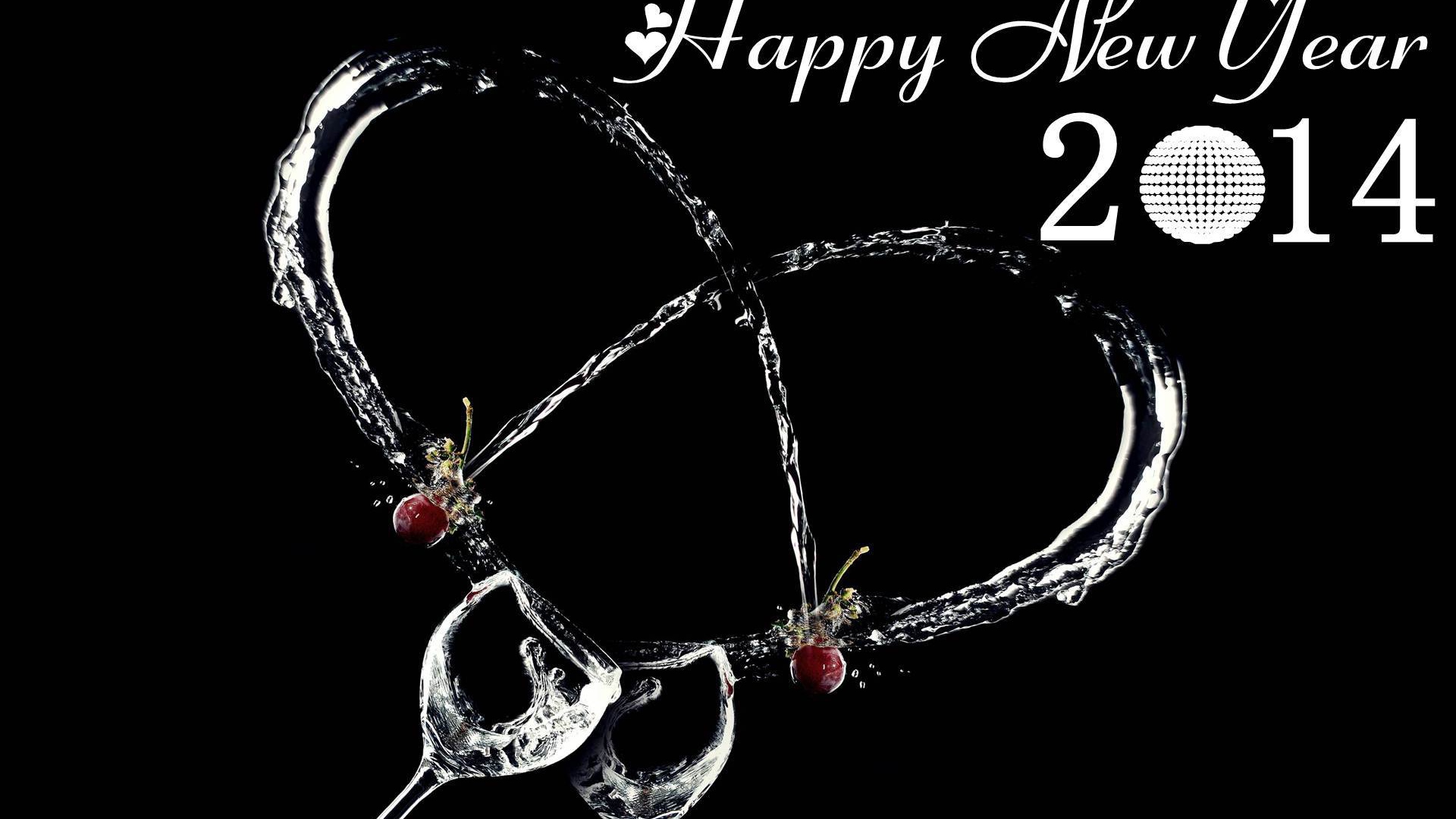 Счастливого нового года 2014, красивая картинка на чёрном фоне