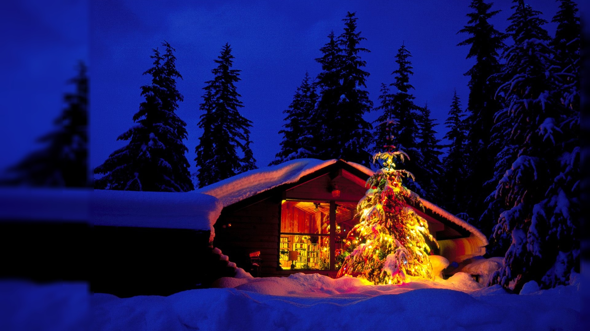 Новогодняя елка возле лесной хижины