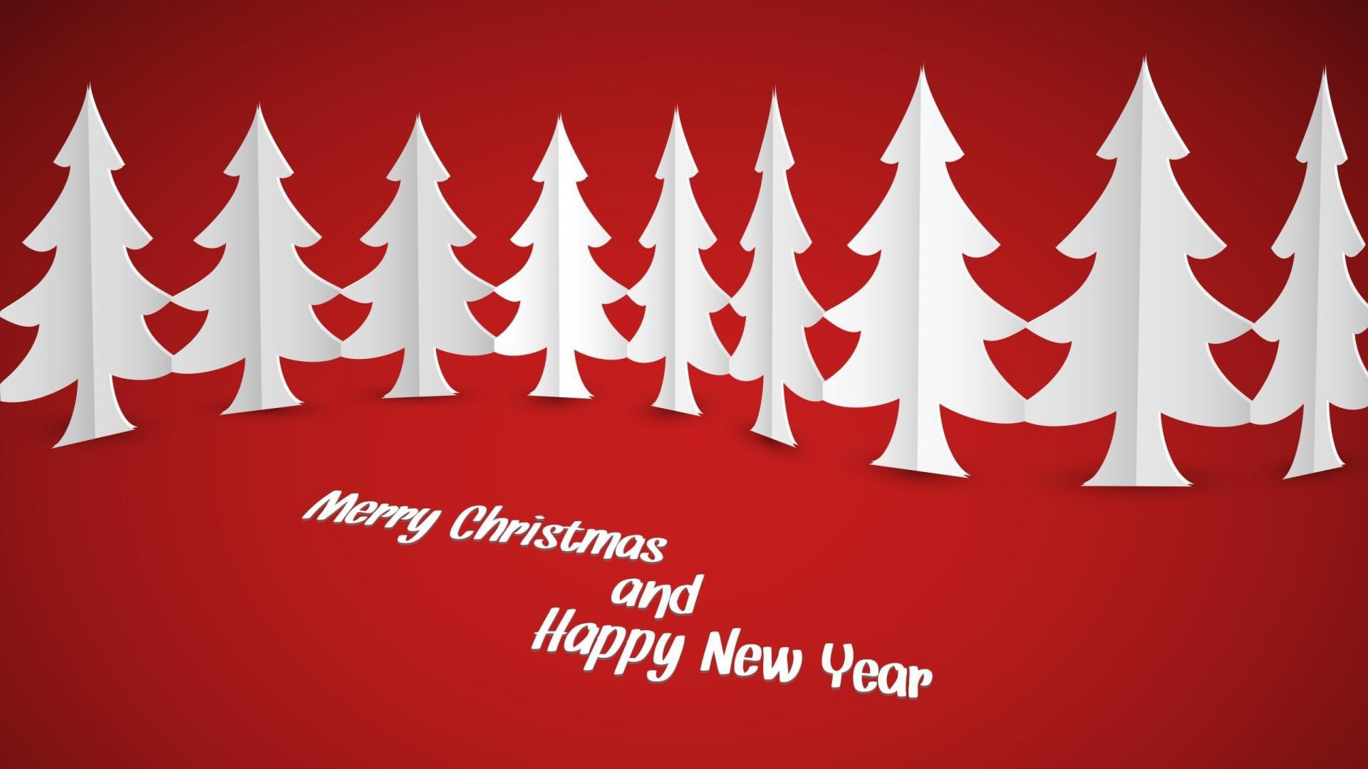Белые ёлки на красном фоне