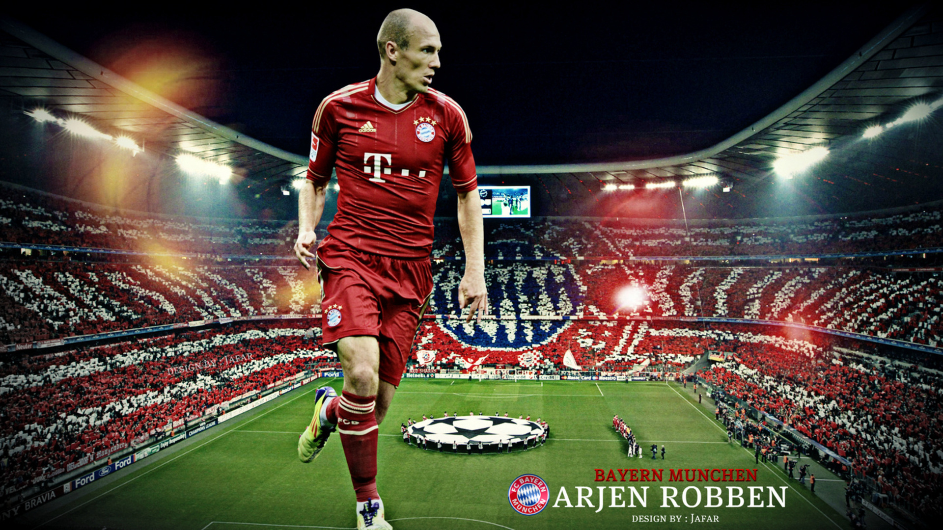  Бавария Арьен Роббен на фоне футбольного поля