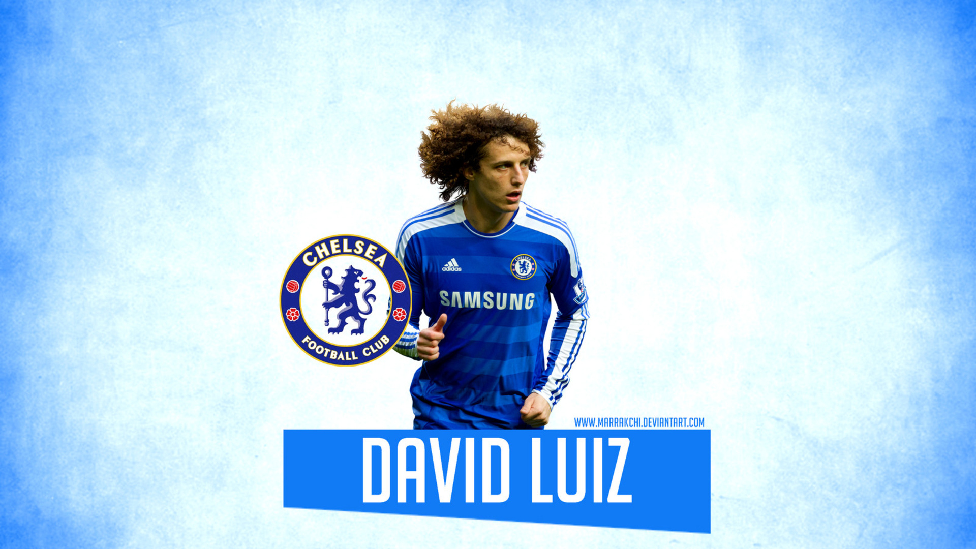 Челси Давид Луис на синем фоне