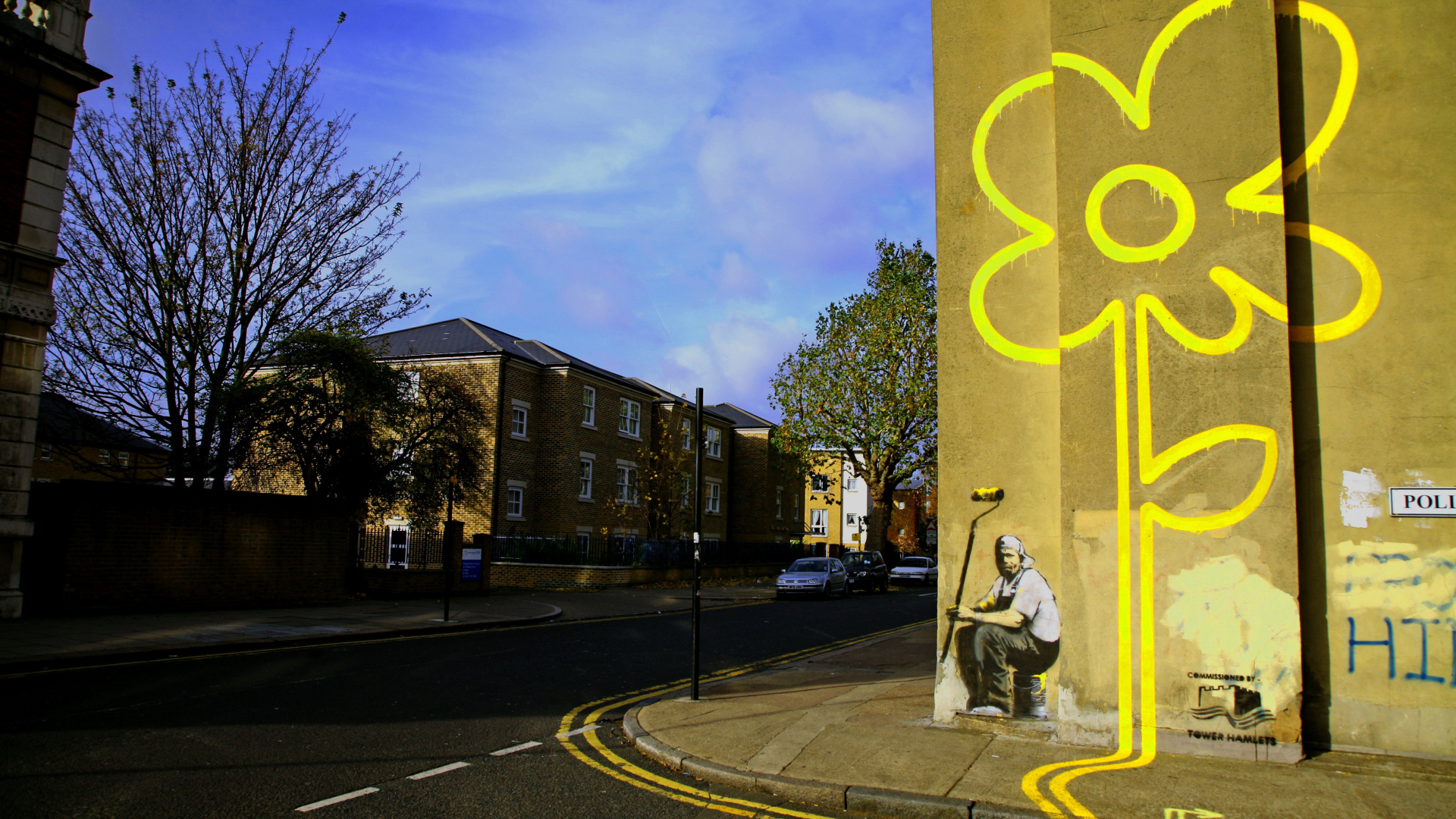 Graffiti, yellow flower, Banksy