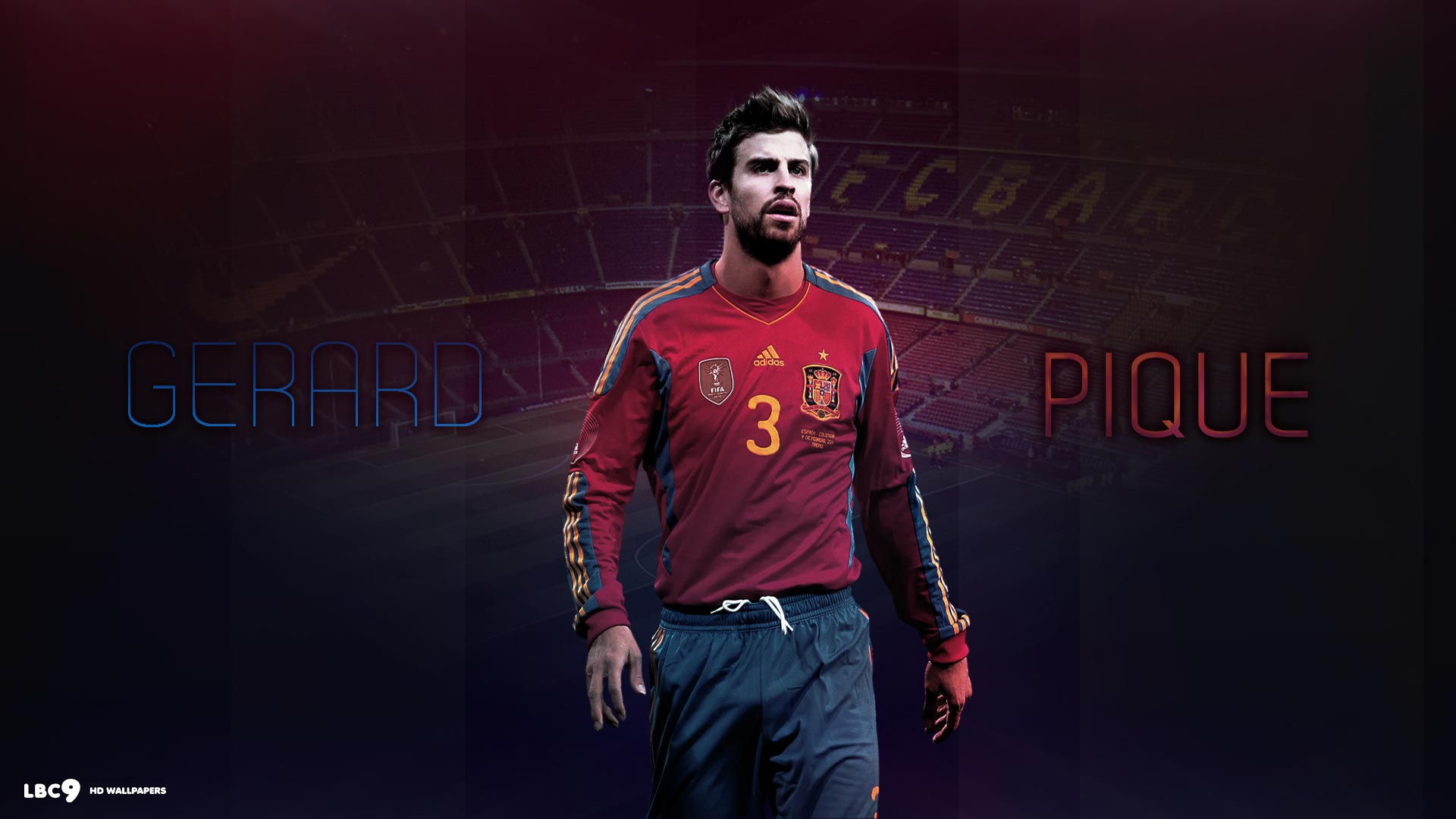 Футболист Барселоны Херард Пике на черном фоне