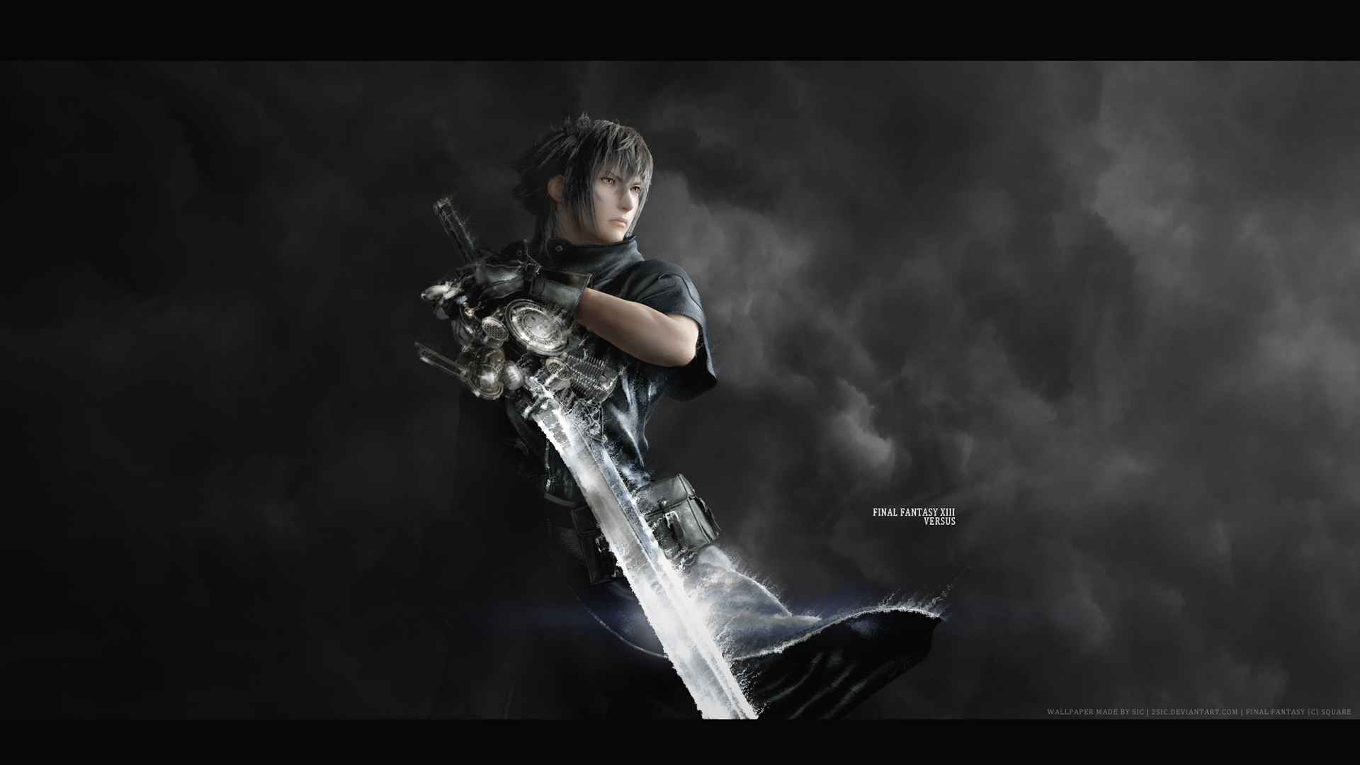 Герой игры на фоне туч Final Fantasy xv