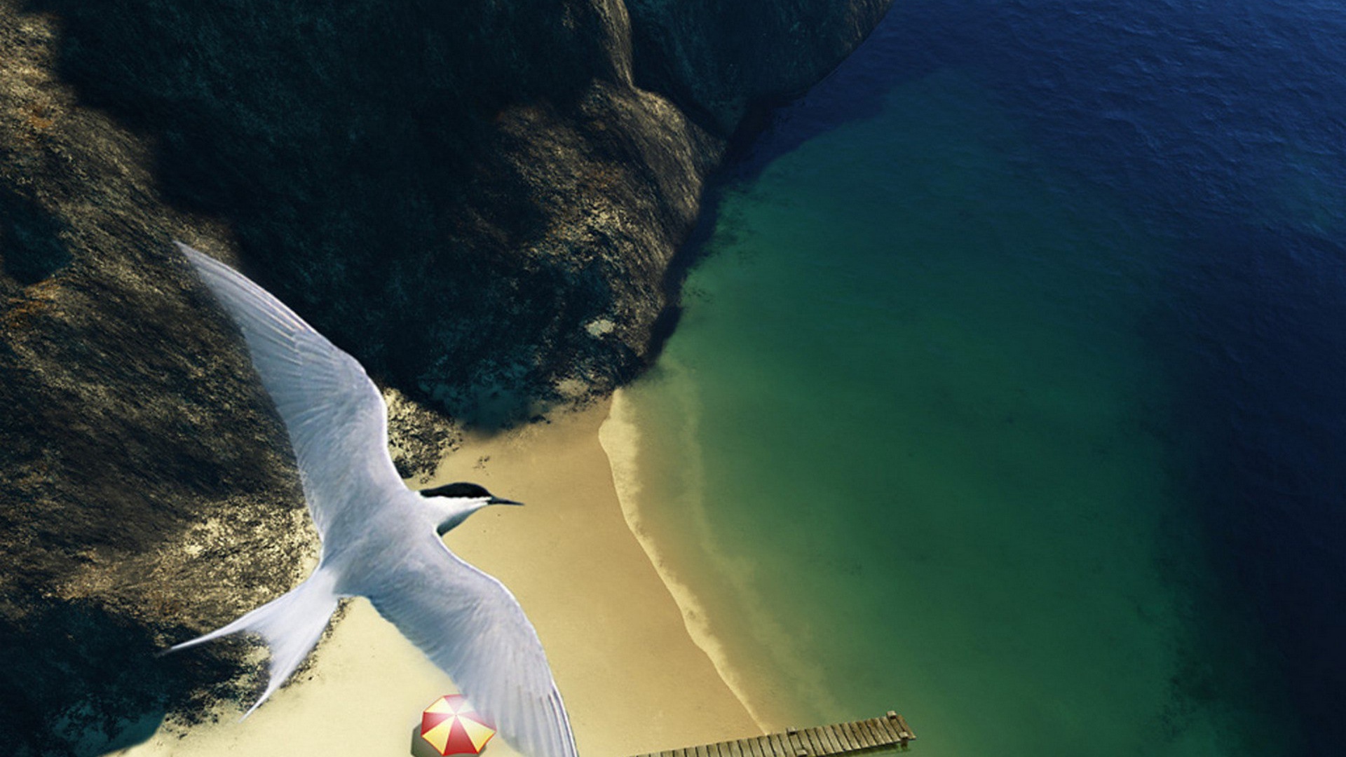 Вид на пляж с высоты птичьего полета