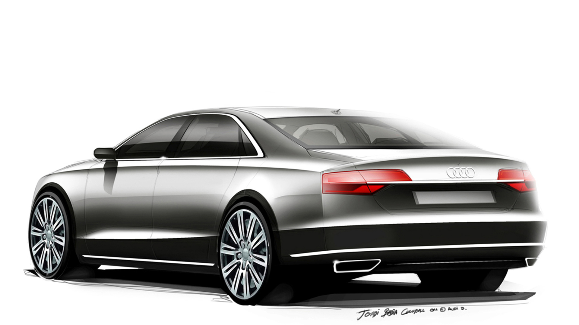Автомобиль Audi A8 2014 на дороге