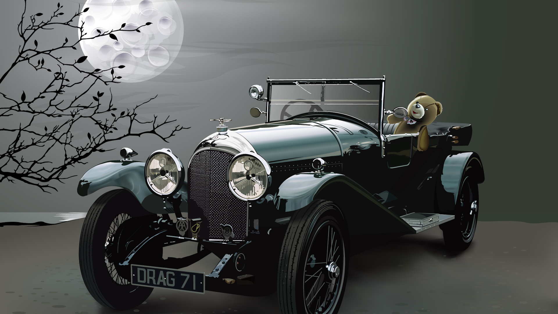 Мишка в автомобиле ретро