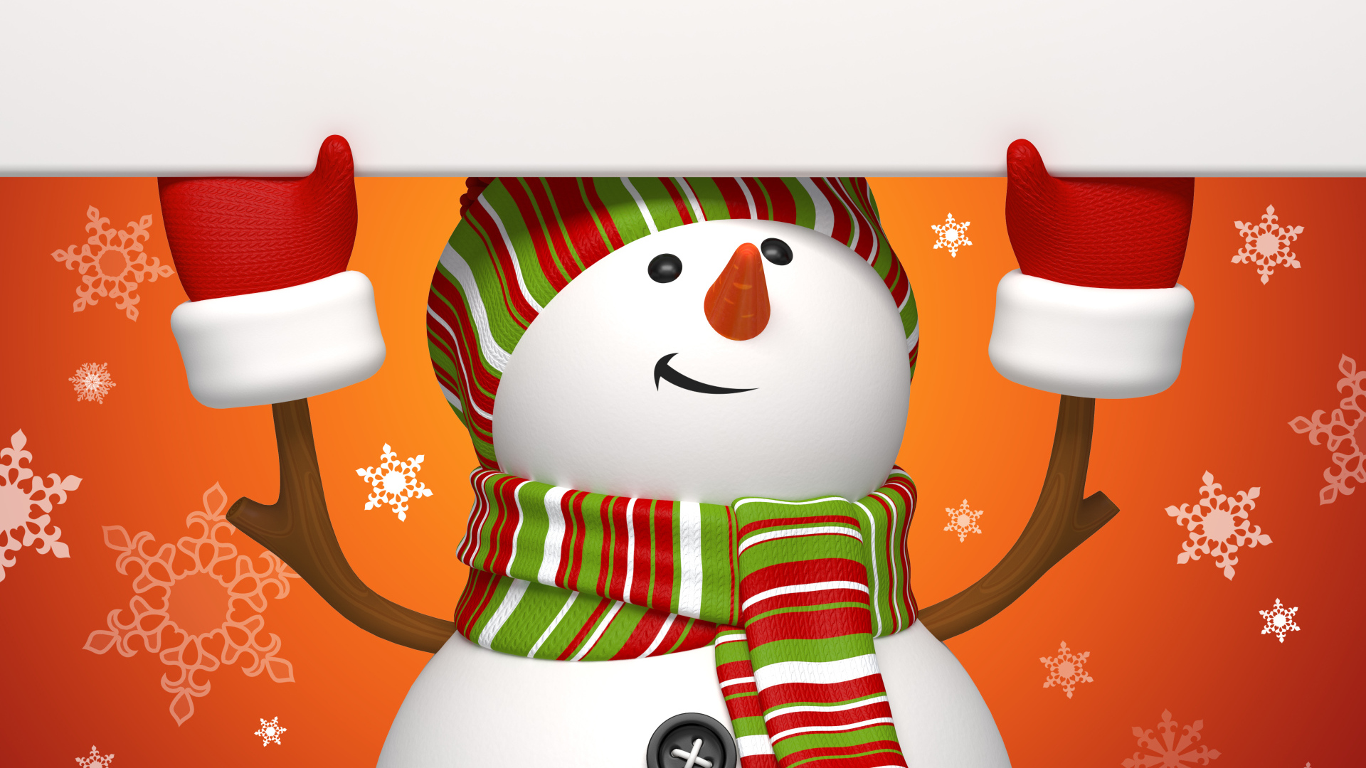 Снеговик на оранжевом фоне