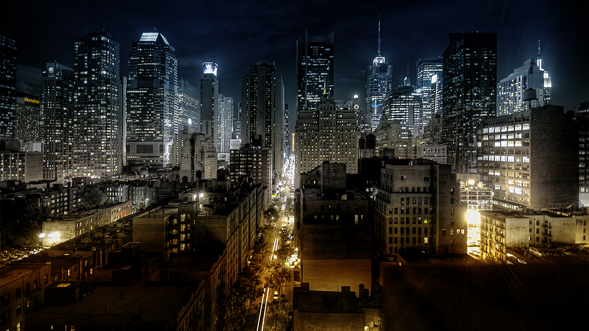 Ночной город и небоскребы