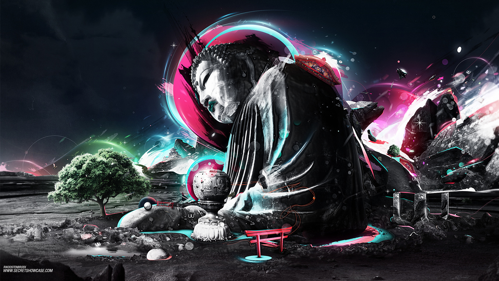 Будда на фоне космоса