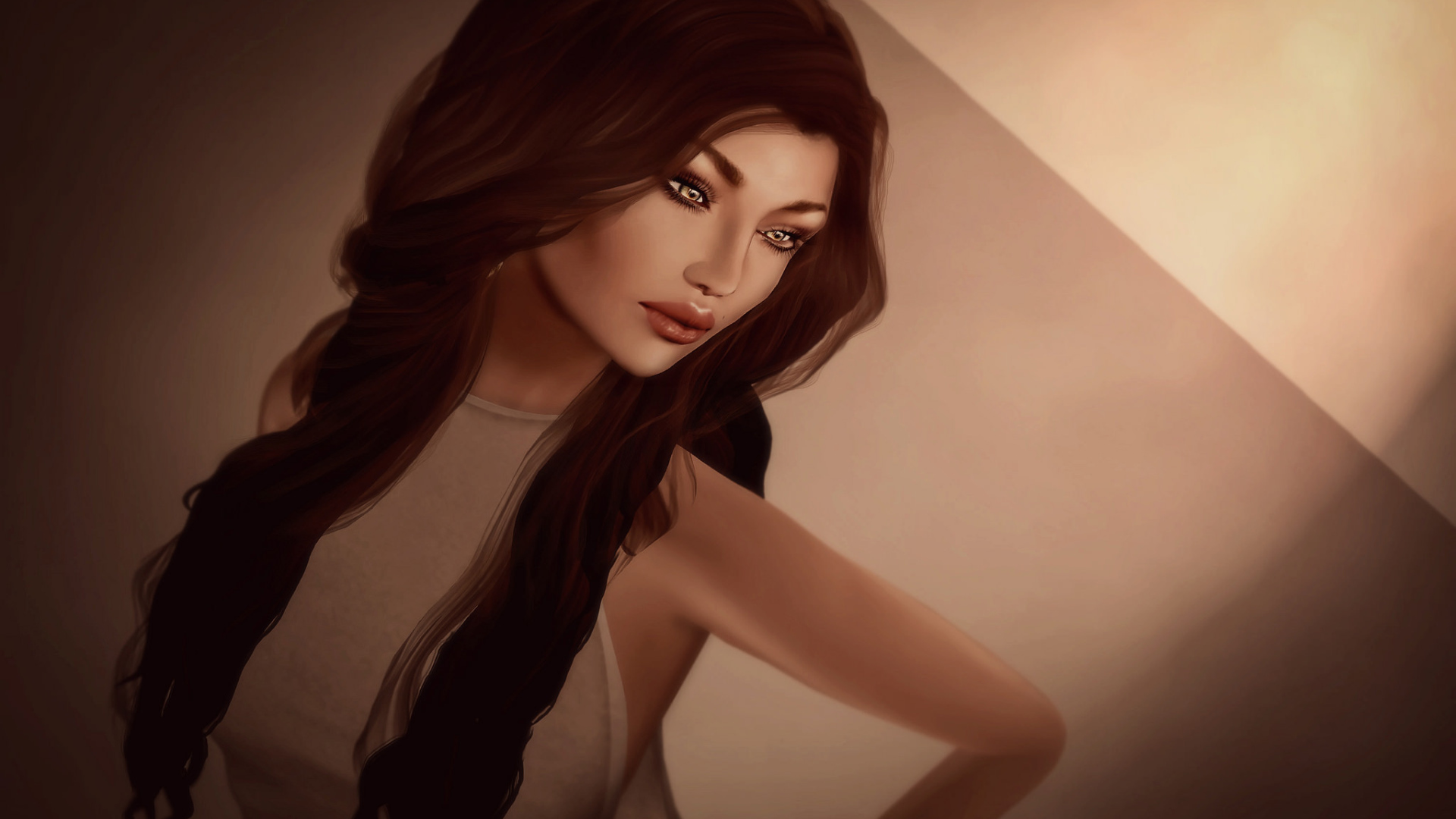 Темные волосы у девушки