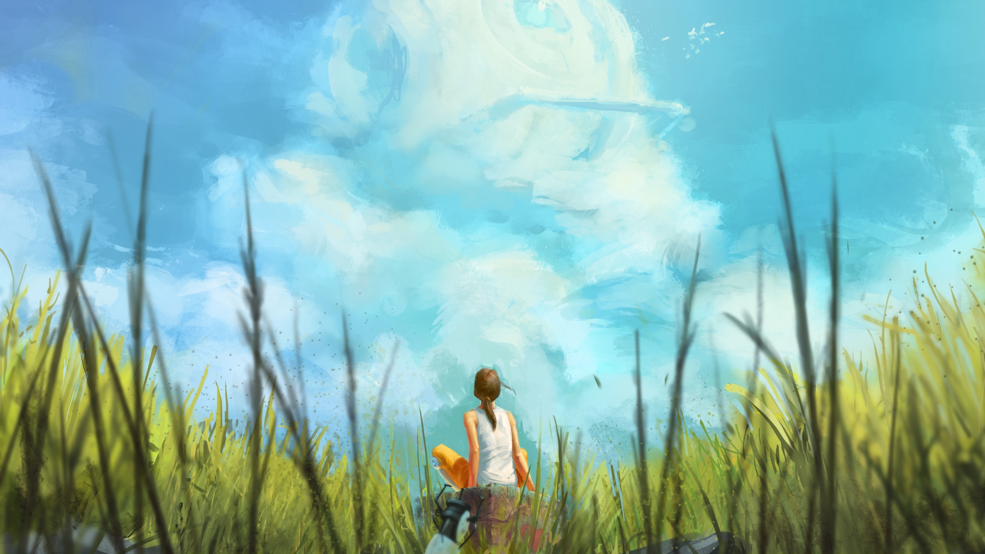 Девушка смотрит на облака