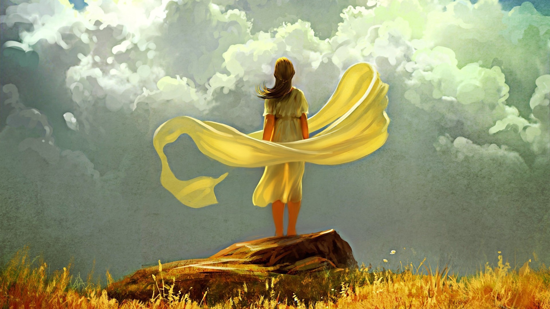 Девушка стоит на камне