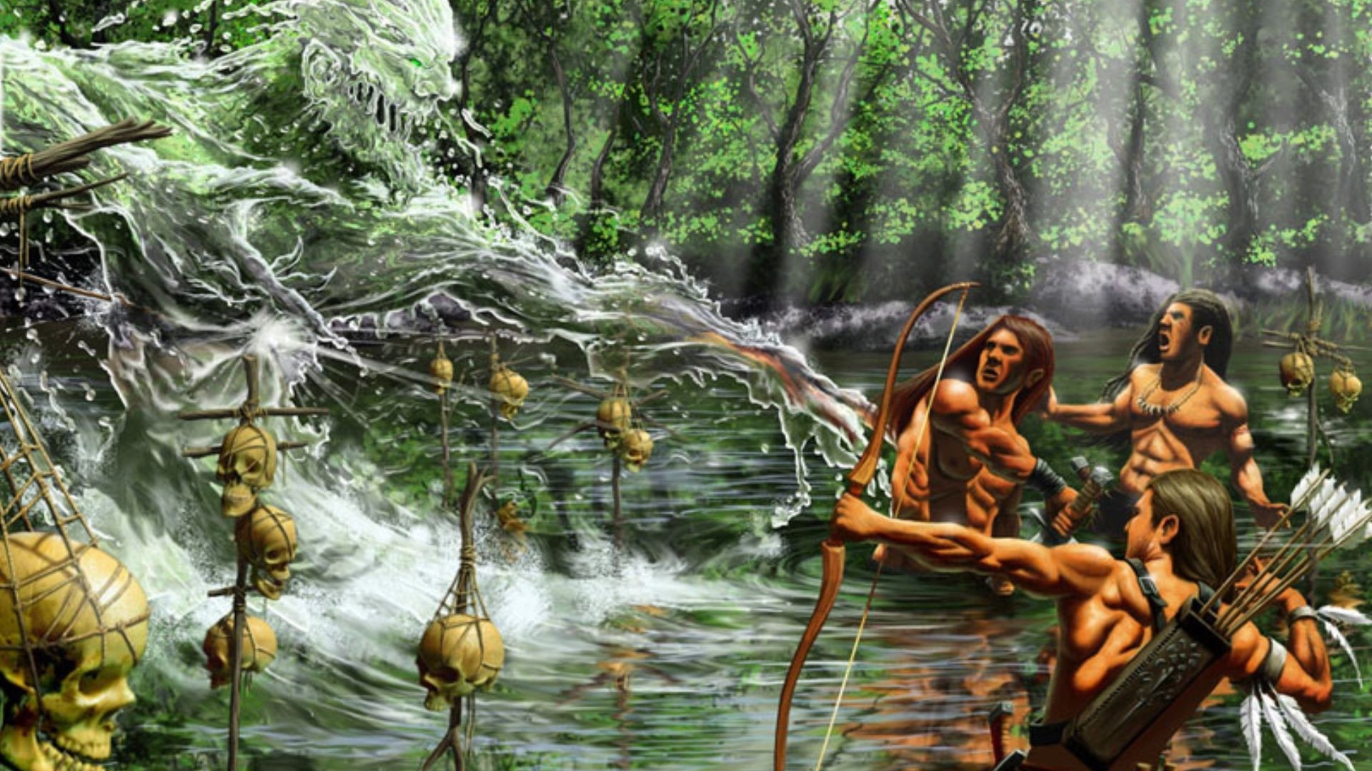 Люди воюют с водяным человеком