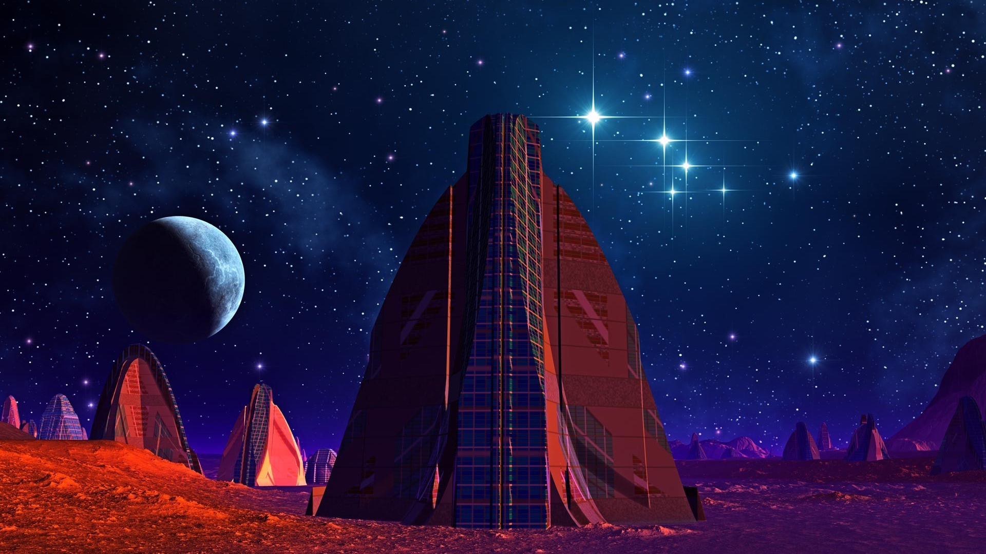 Инопланетный город ночью