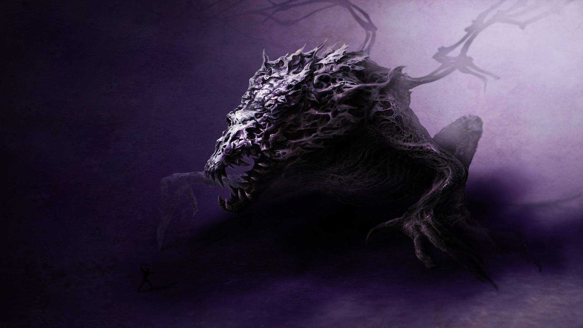 Человек и огромное чудовище