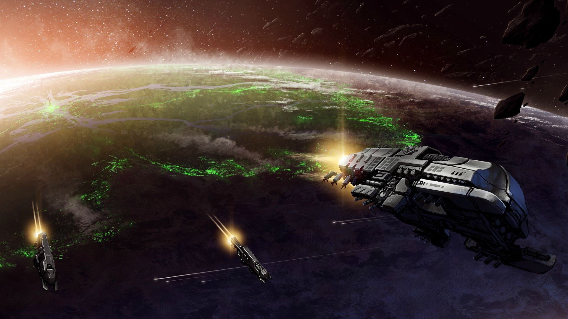 Космические корабли взлетают с планеты