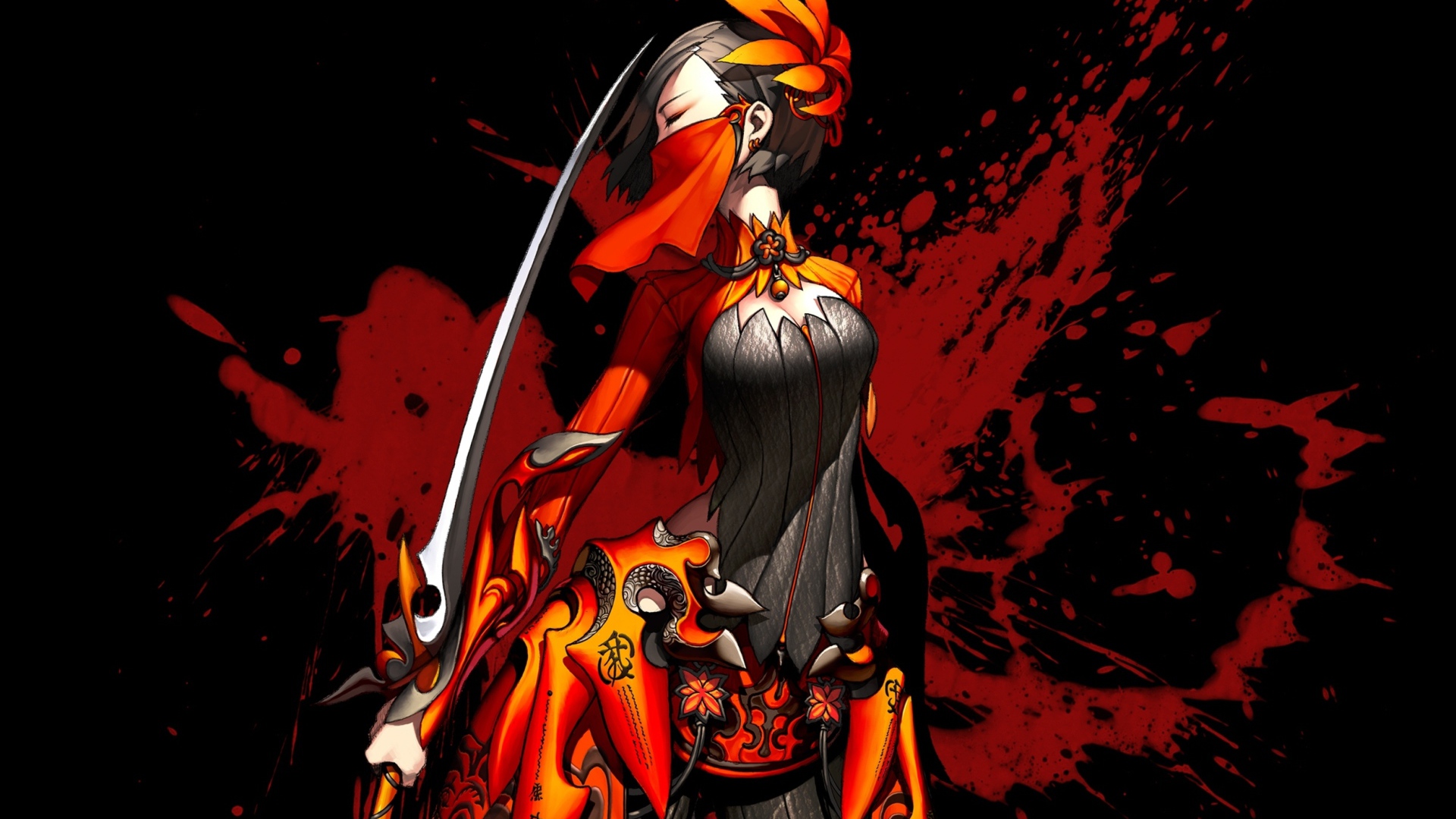 Девушка с мечом и брызги крови