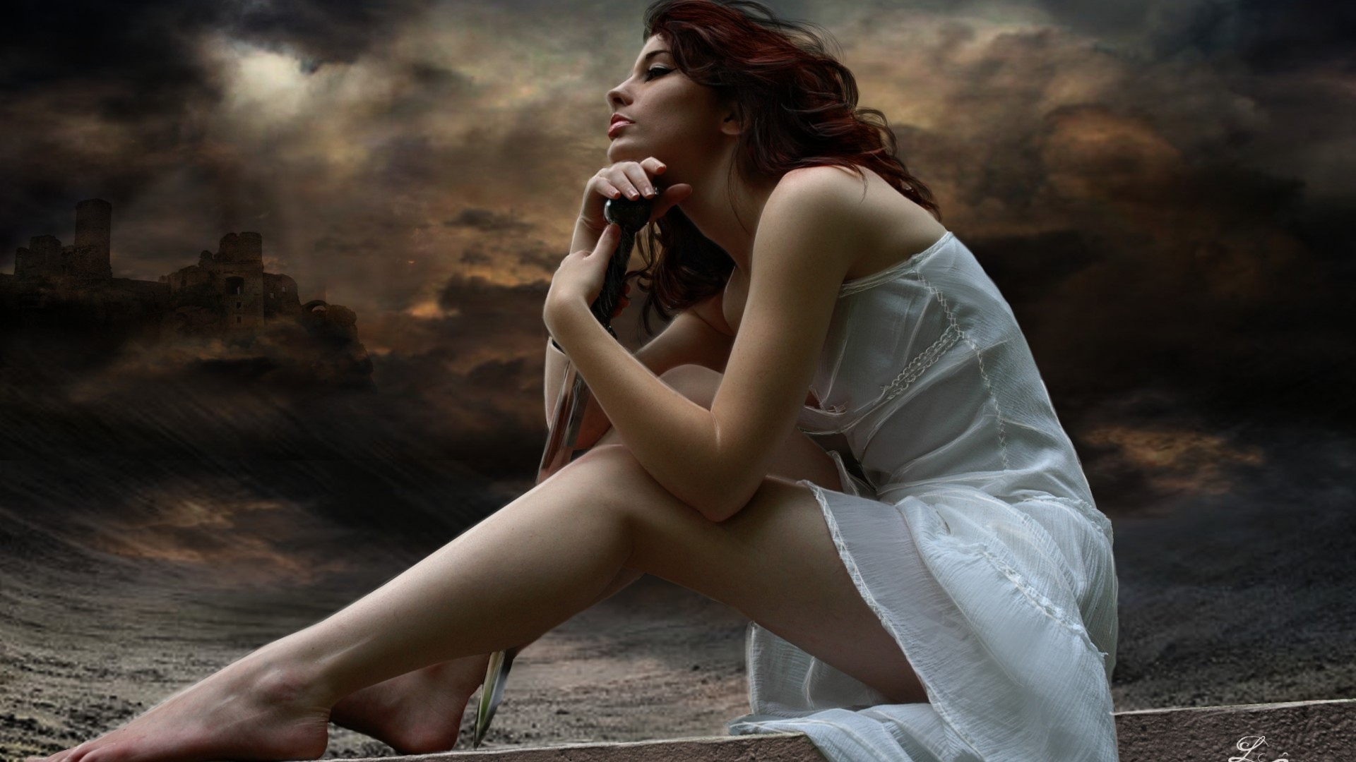 Девушка на фоне древнего города