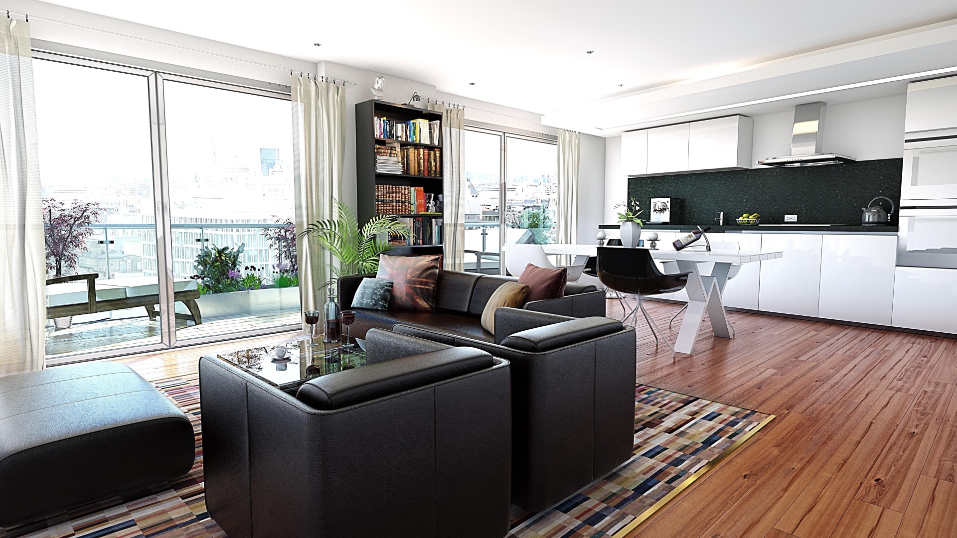 Интерьер комнаты с кухней