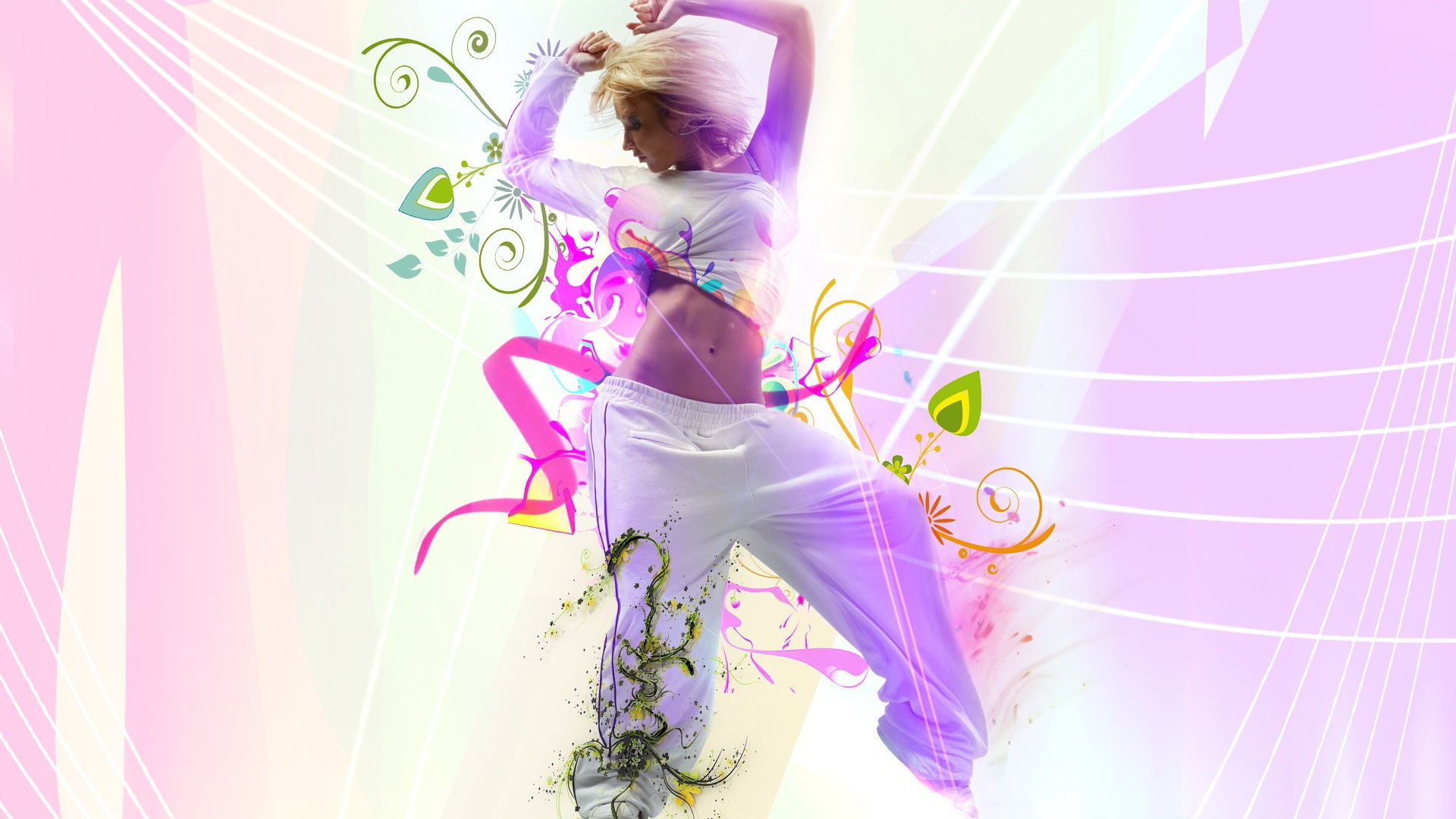 Девушка в белом танцует