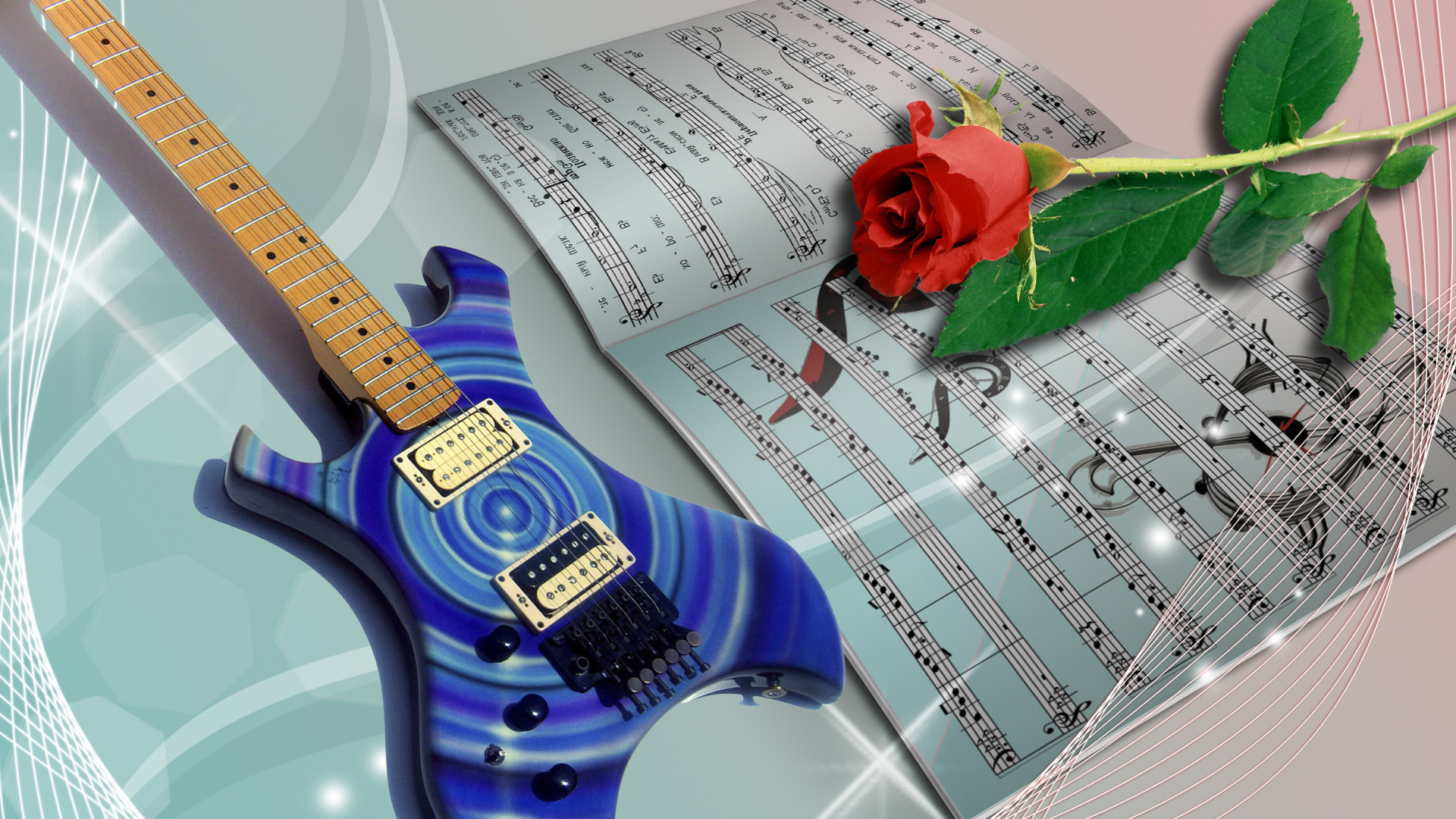 Гитара и роза на нотах