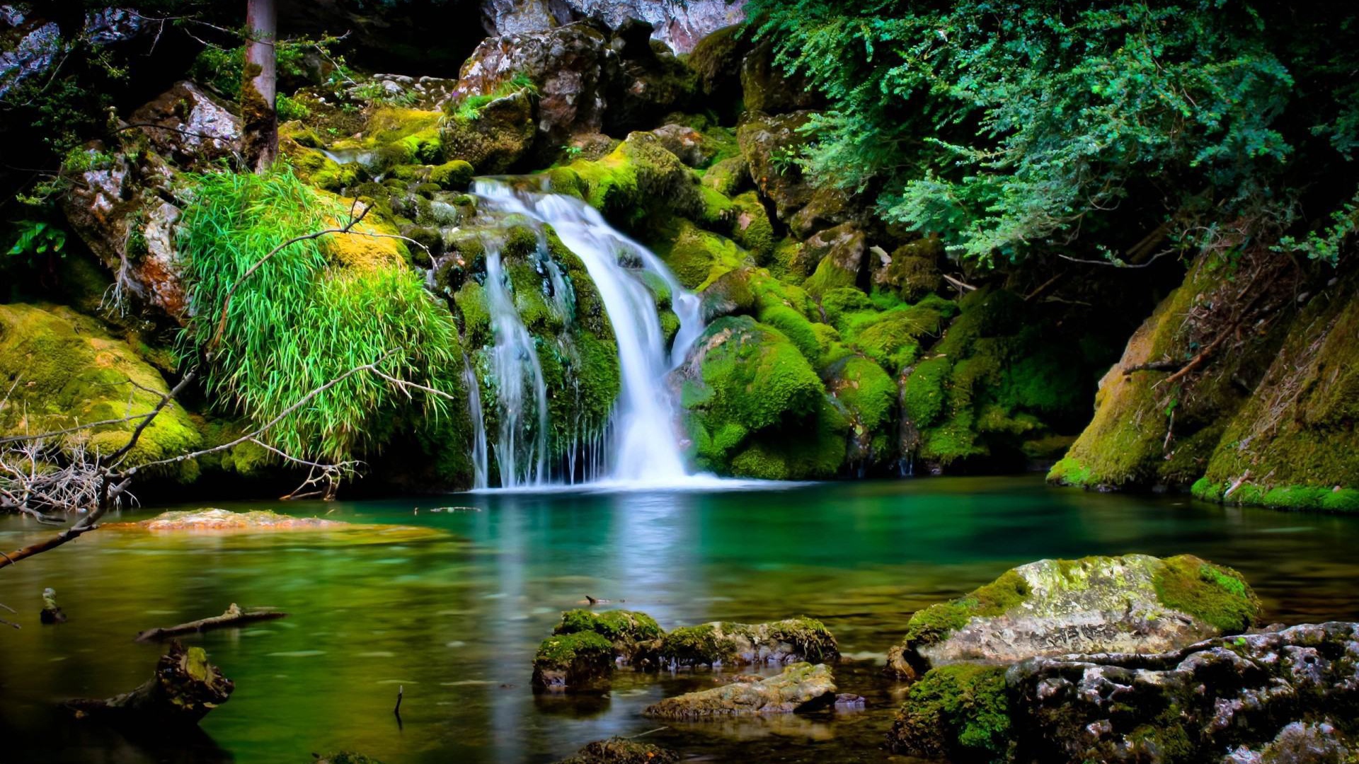 Сказочный водопад на озере в джунглях