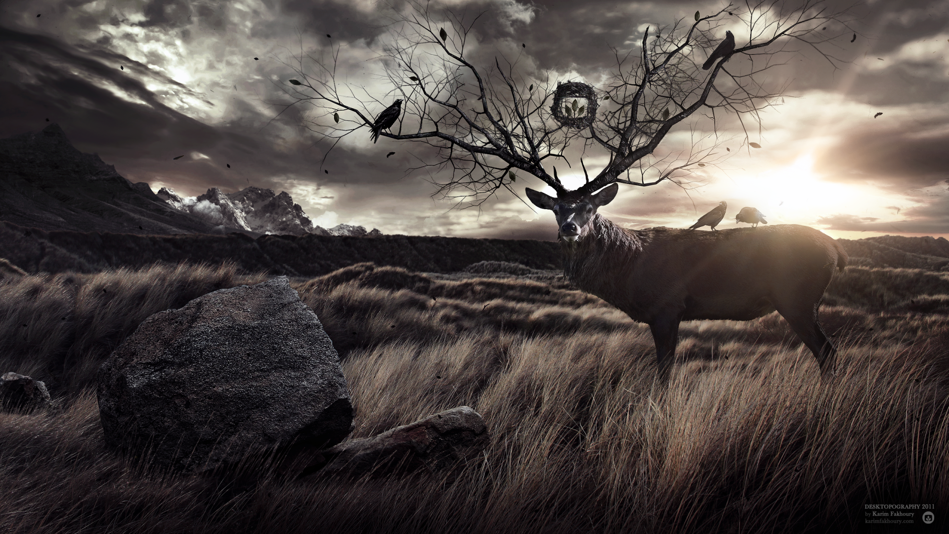 Олень с рогами деревьями