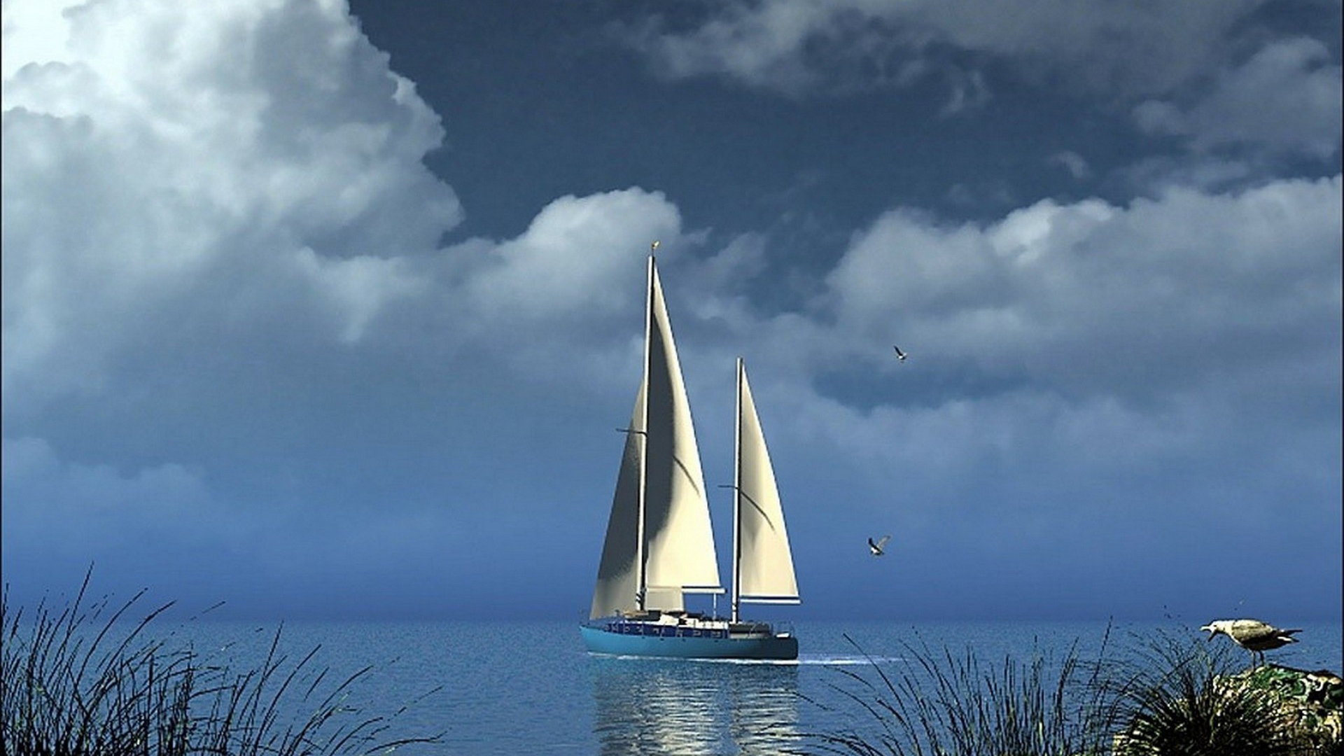 Парусная яхта в море