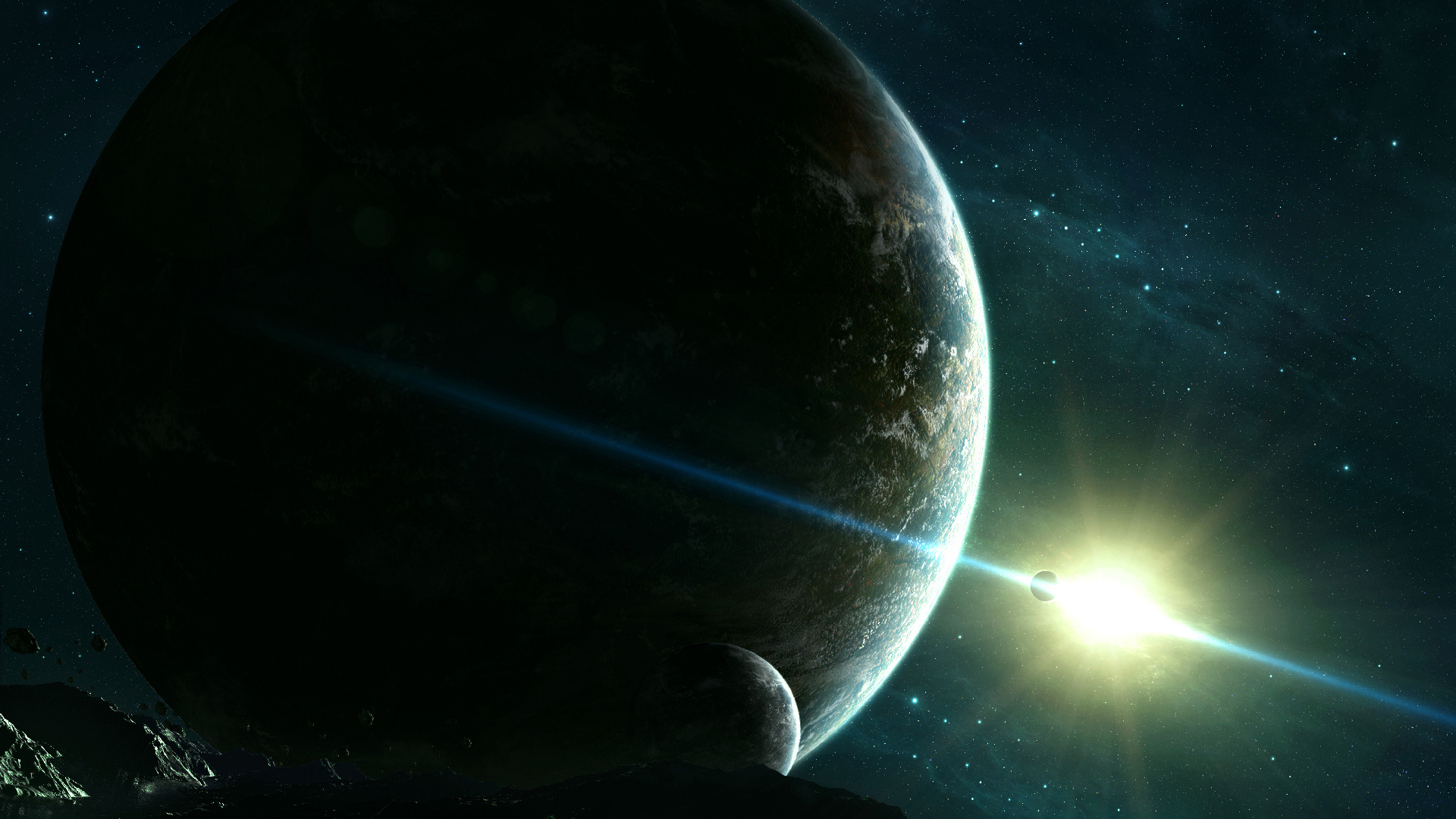 Вид на планету с астероида