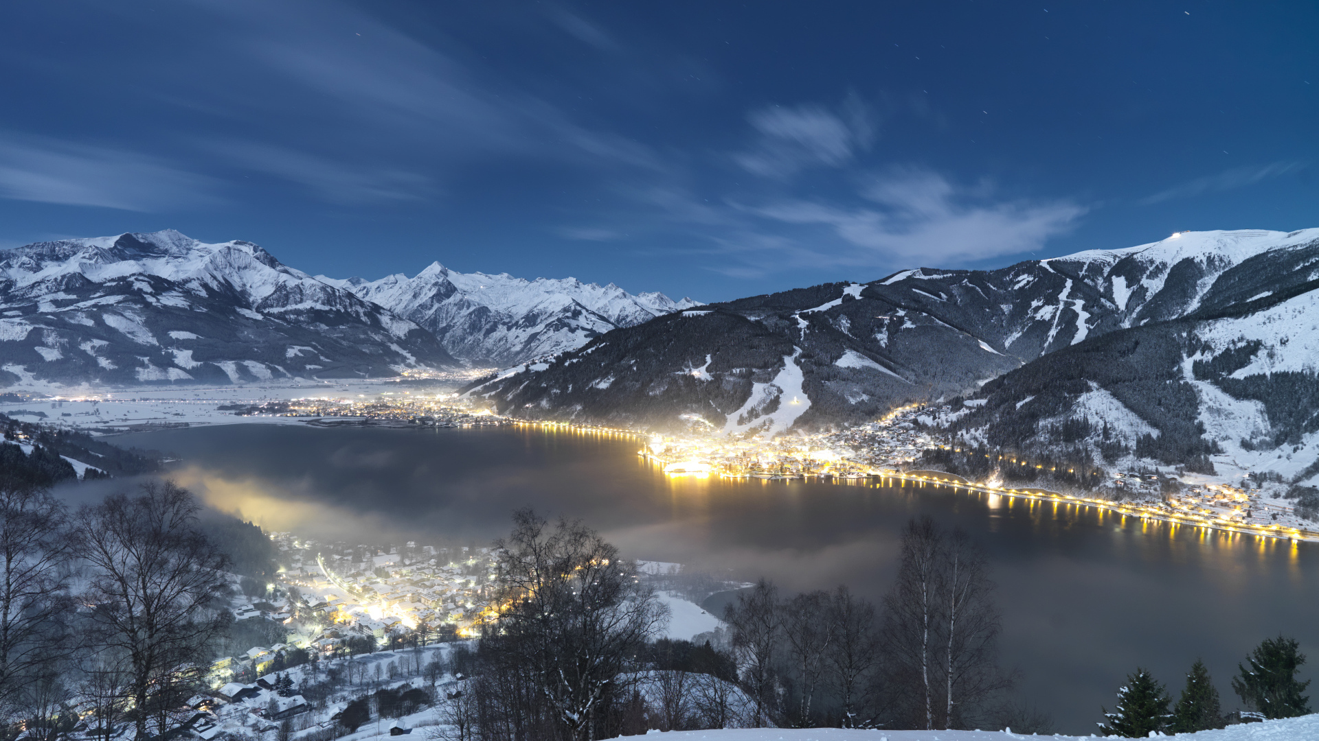 Вечернее сияние на курорте Цель-ам-Зее, Австрия