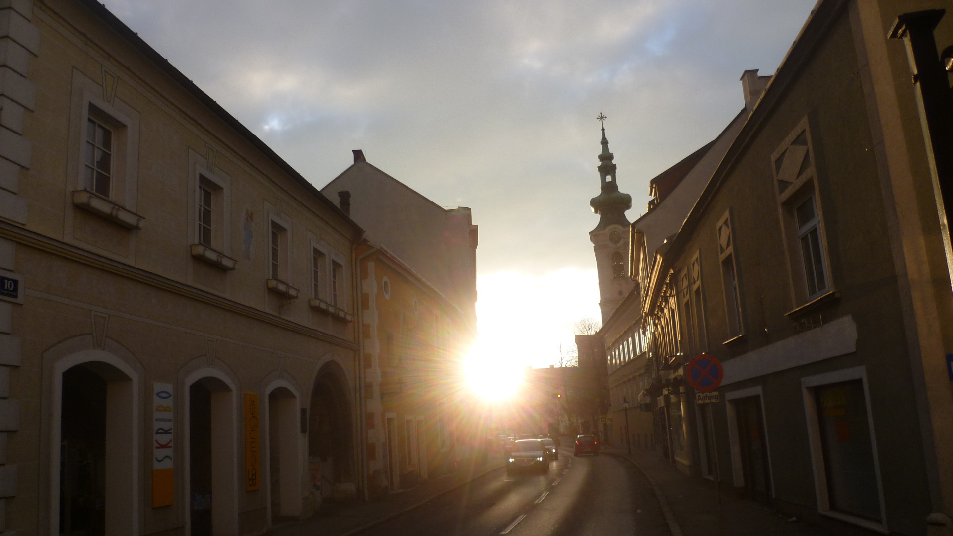 Закат в городе Гайнберг, Австрия