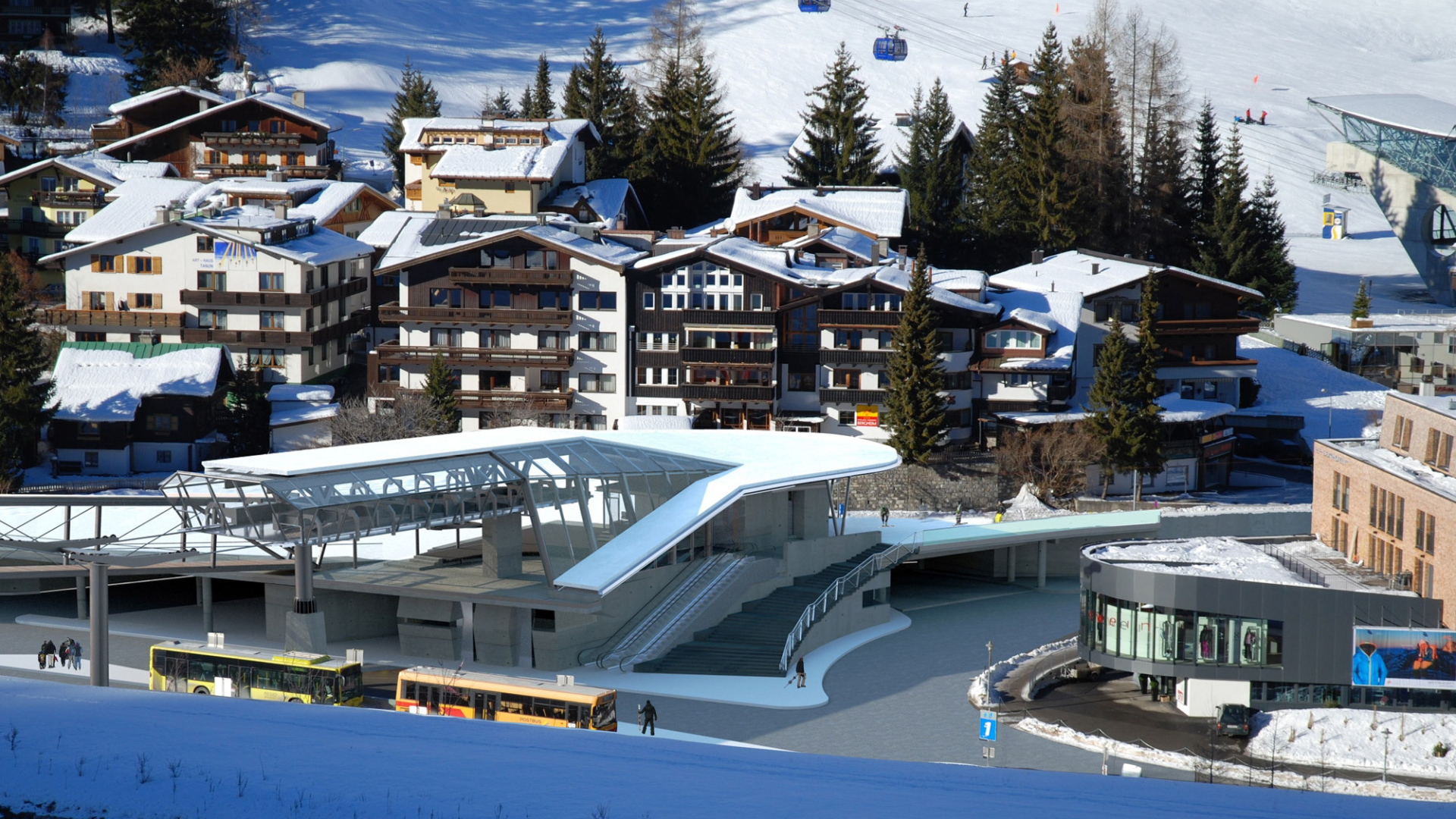 Городские здания на горнолыжном курорте Сант Антон, Австрия