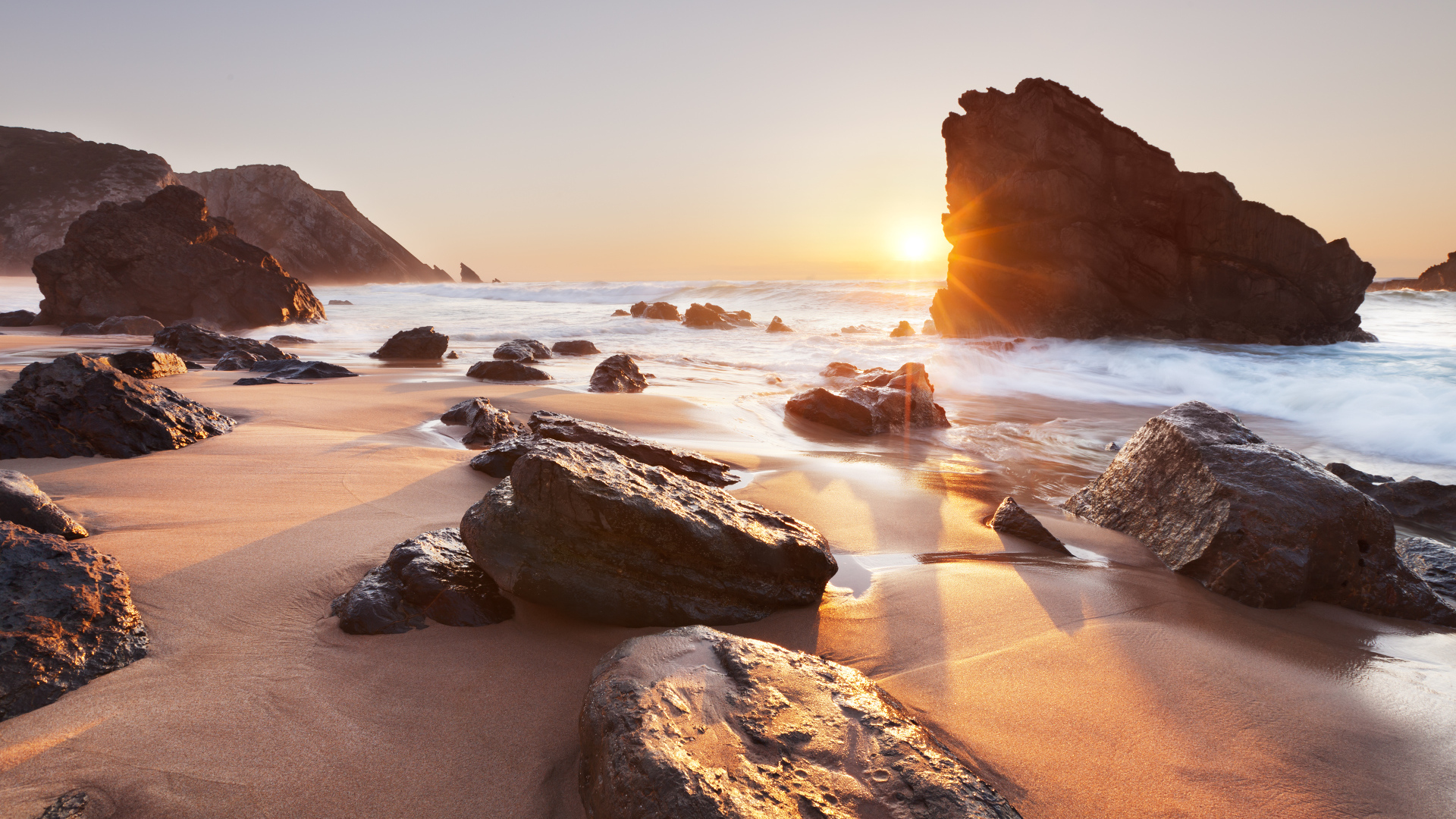 Praia Da Adraga Beach In Portugal Desktop Wallpapers 1920x1080