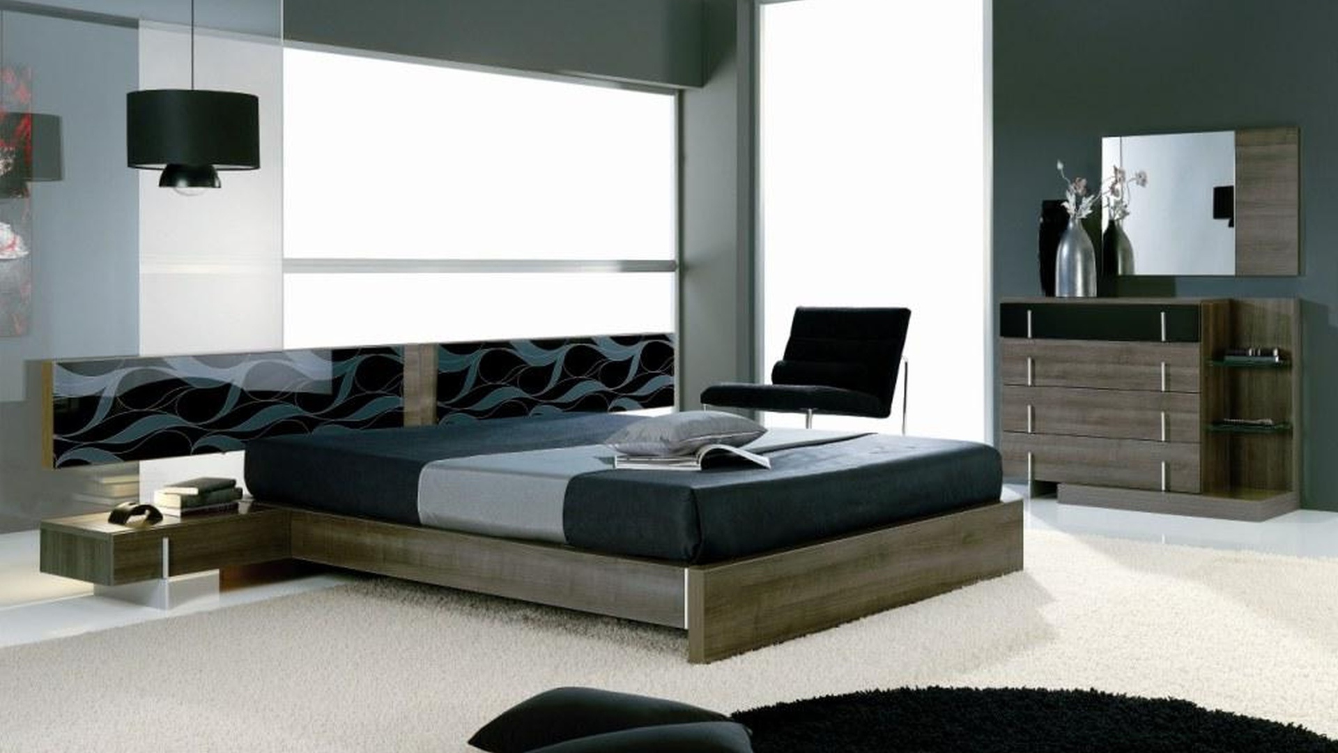 Черно белая спальня