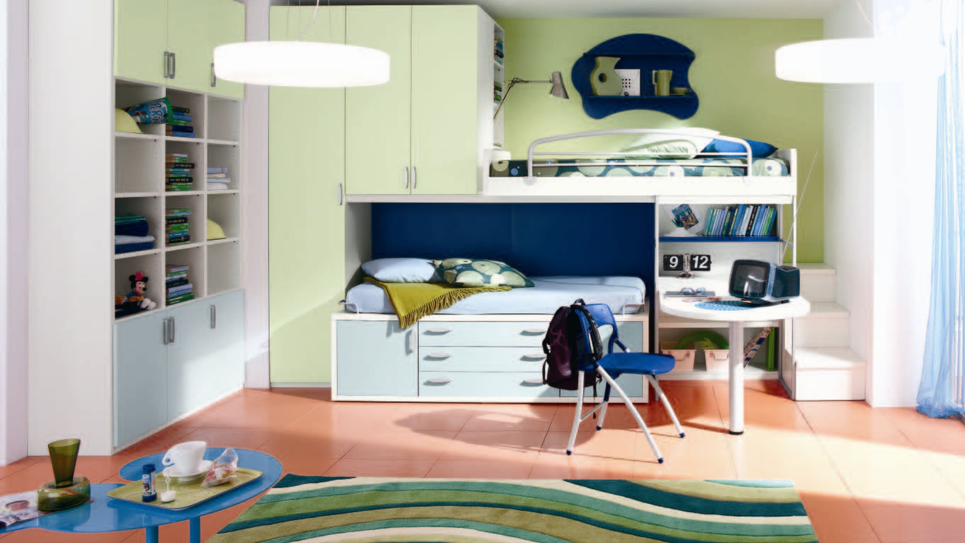 Сине зеленый стиль в оформлении детской