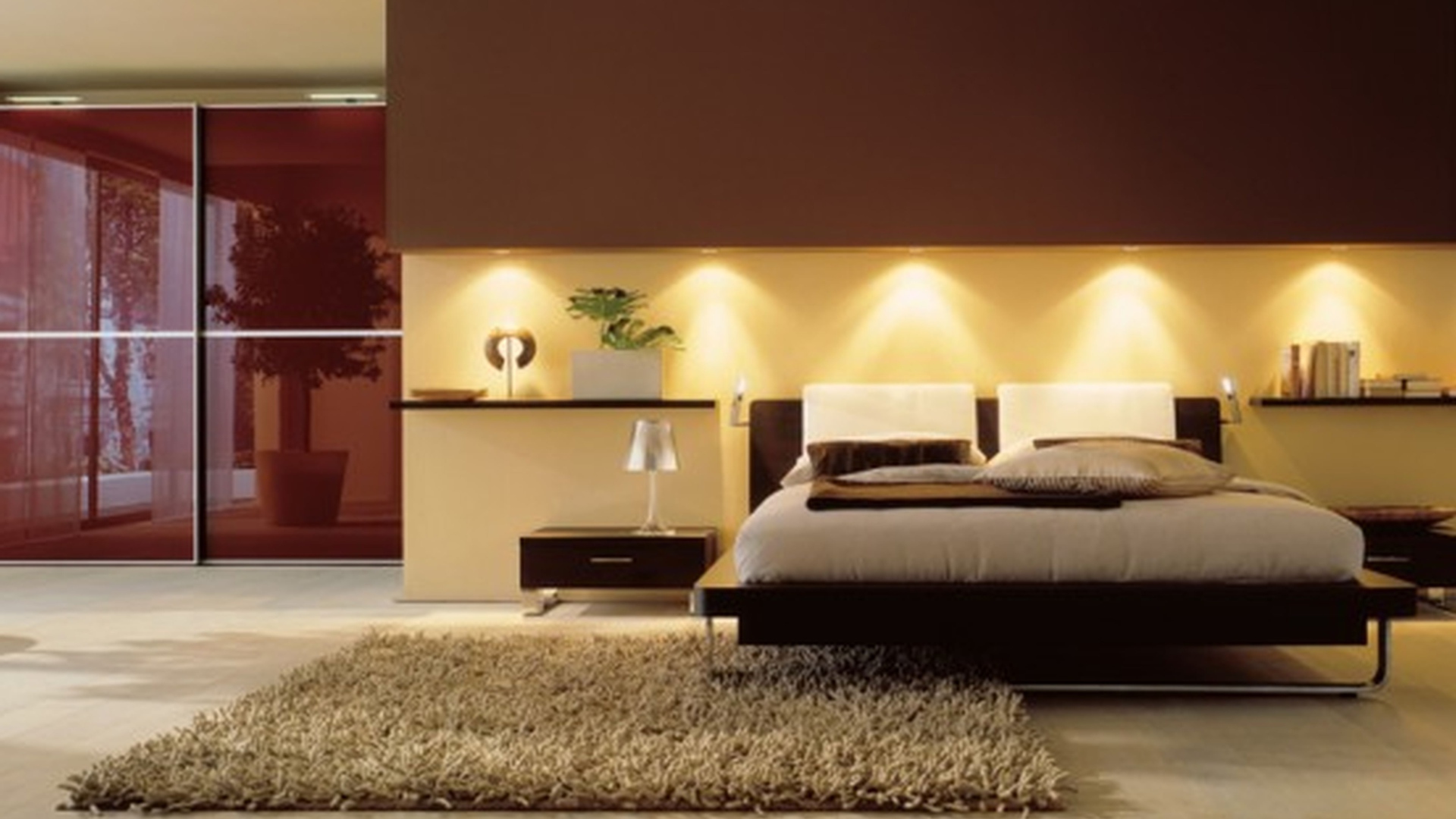 Пушистый ковер в спальне